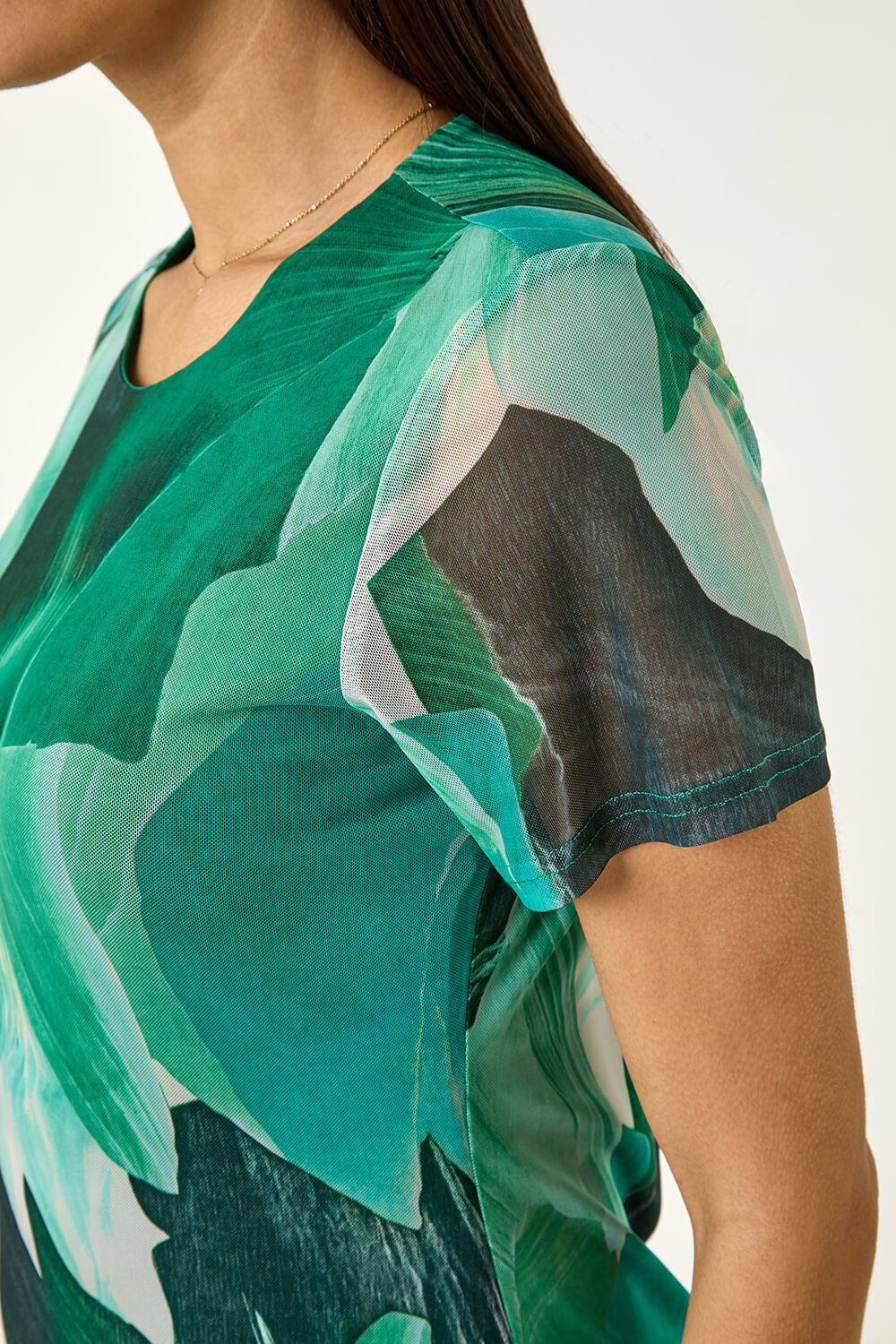 Green Leaf Print Mesh Midi Dress, Image 6 of 5