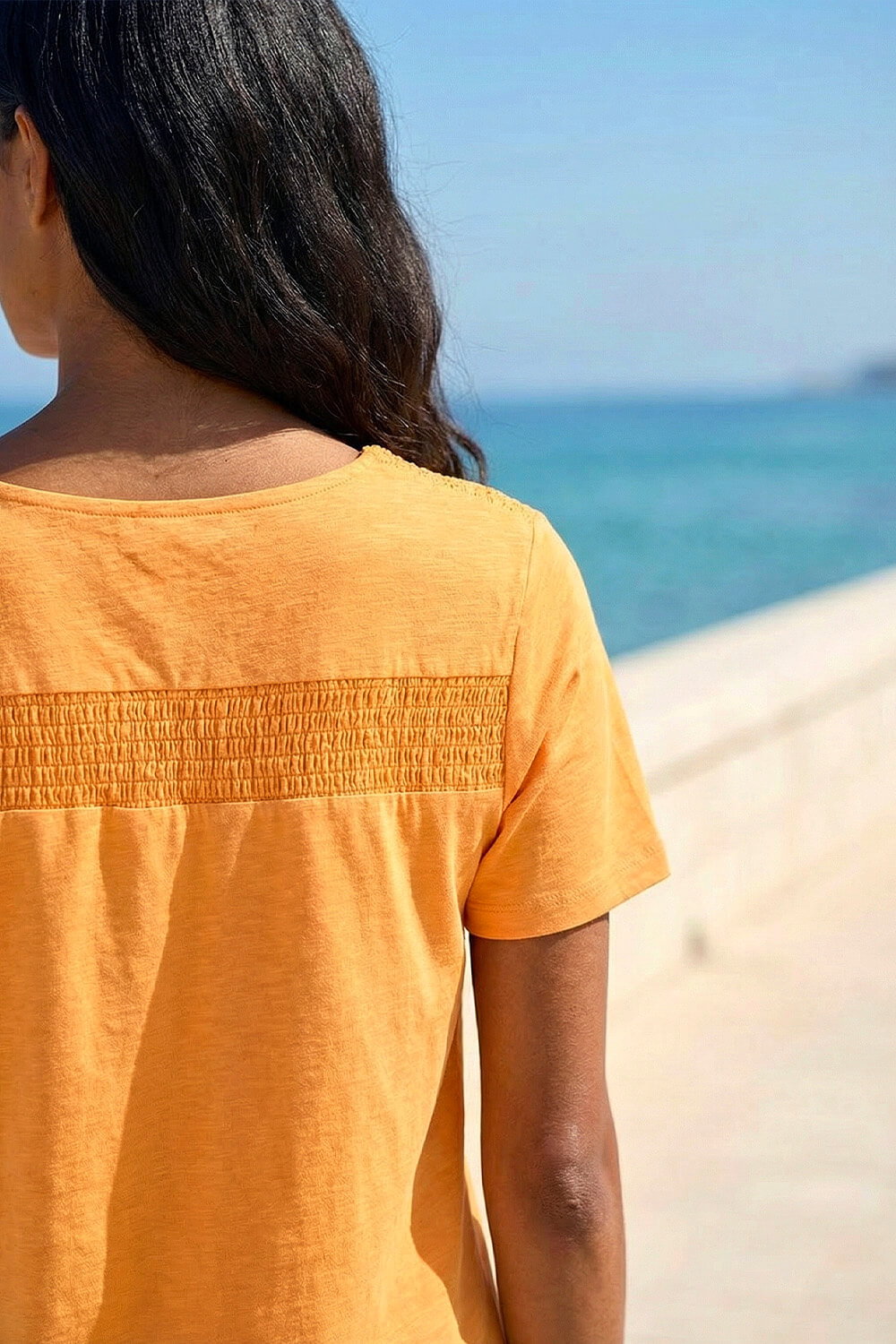 Orange Shirred Shoulder T-Shirt, Image 5 of 4