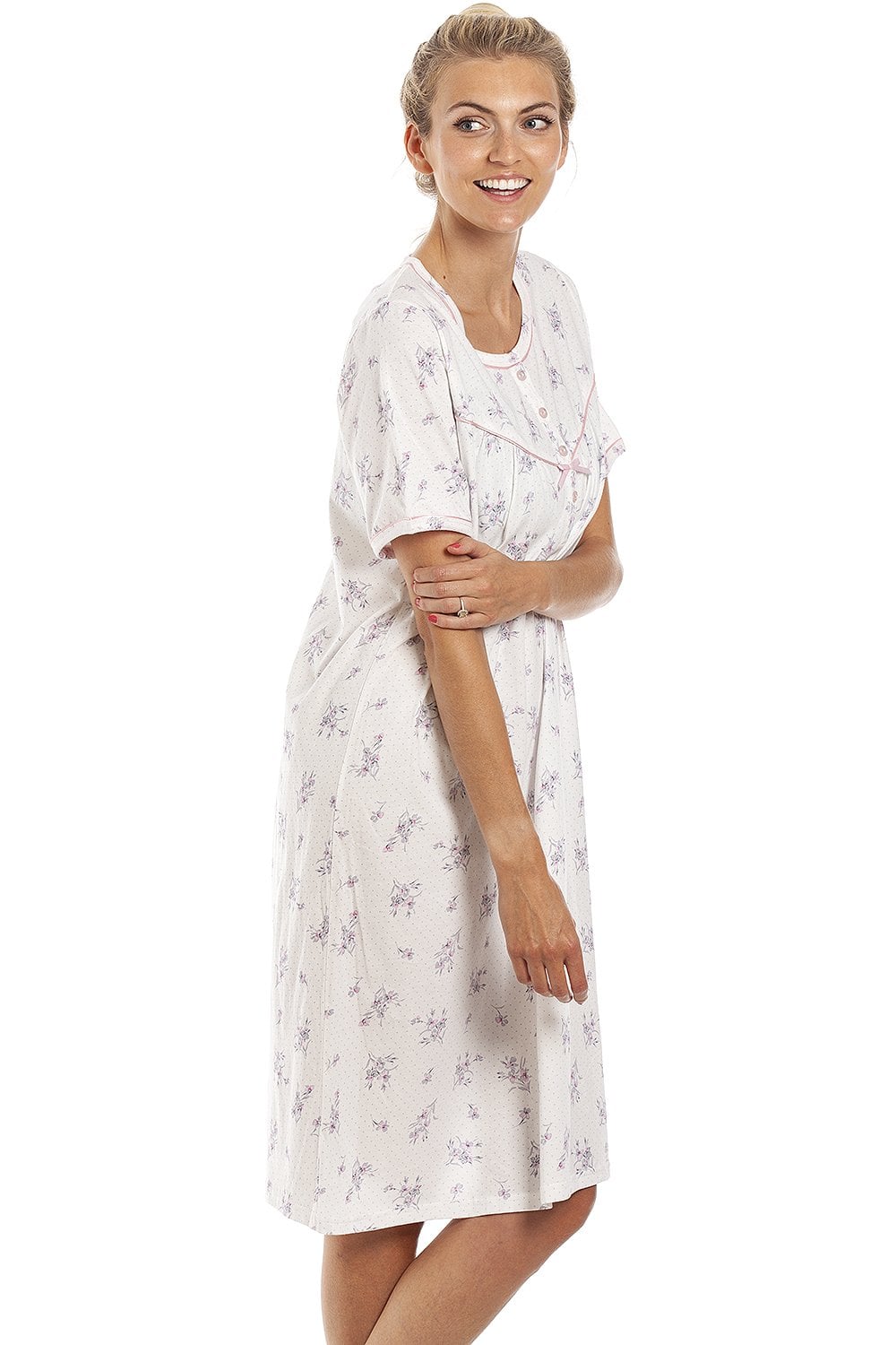 Pink Floral Dot Print Jersey Nightdress, Image 5 of 5