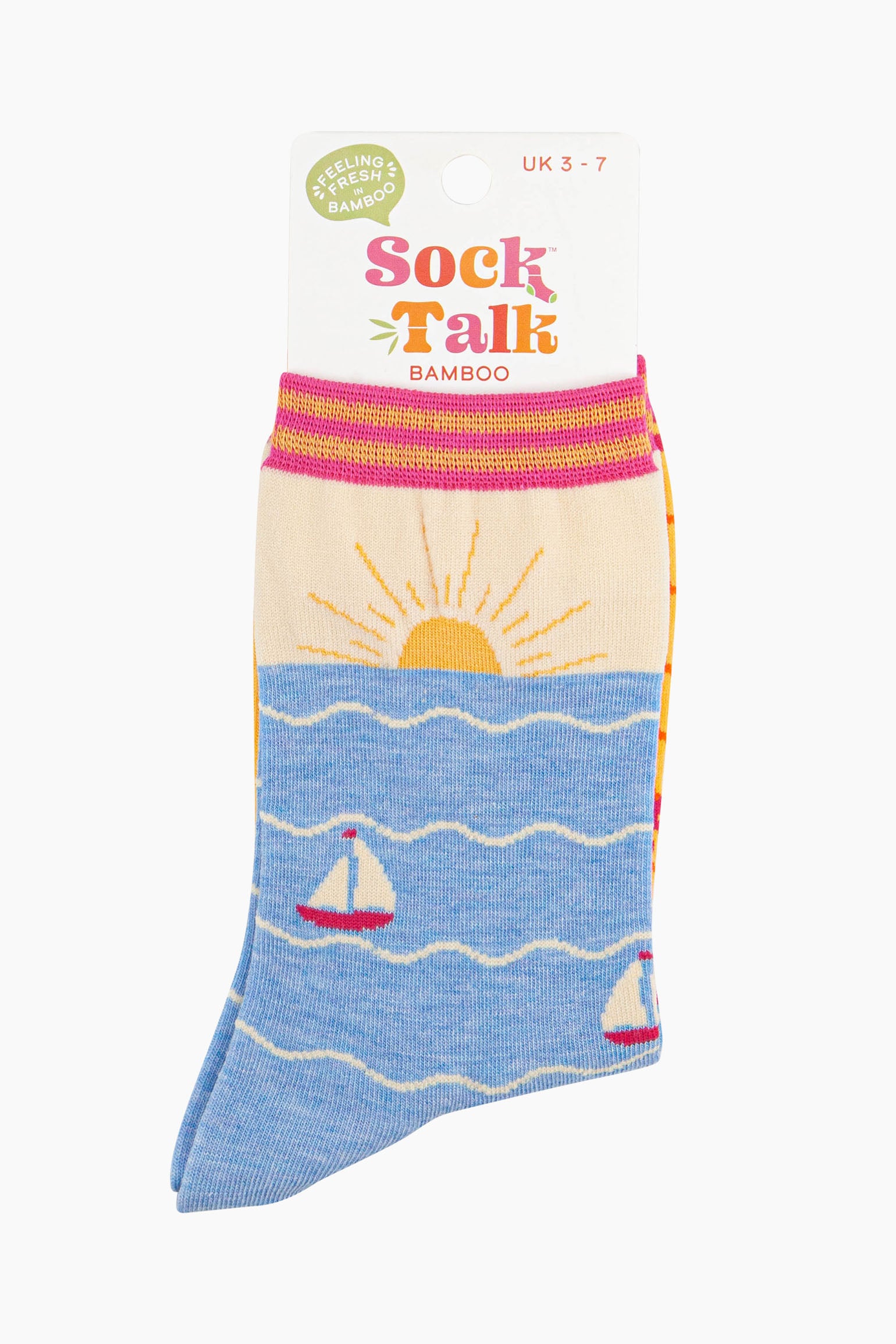 Cream Beach Sunset Bamboo Socks - Cream/Blue, Image 4 of 4