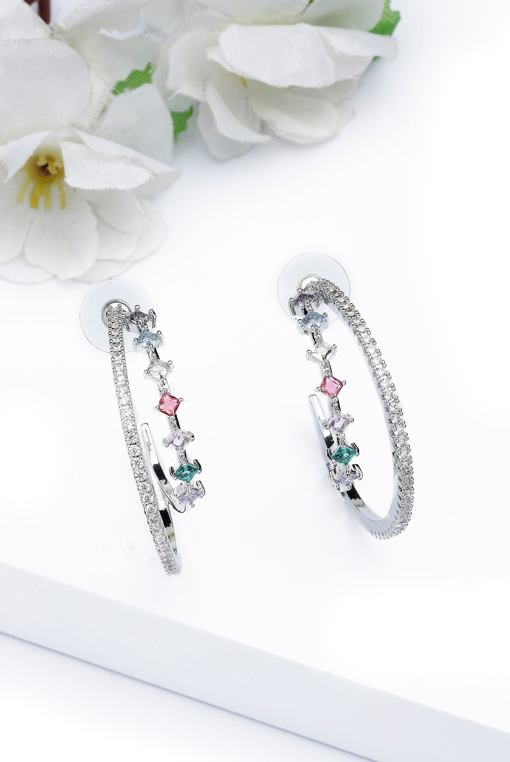 Silver Multi colored Hoop Earrings, Image 2 of 4