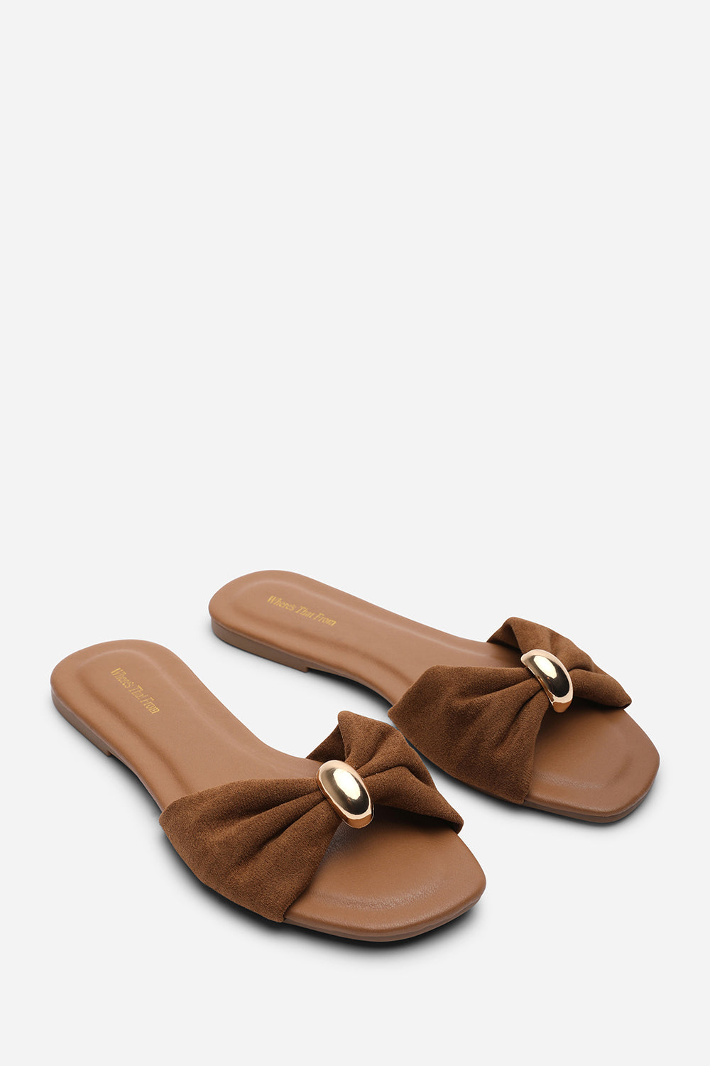 Brown Arc Ruched Buckle Slide On Sandal, Image 4 of 6