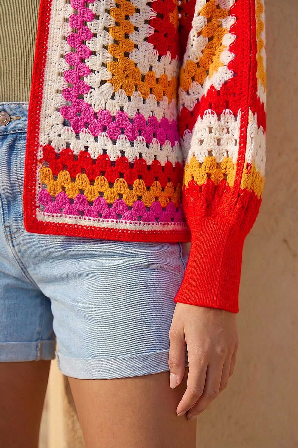 Orange Crochet Edge Knit Cardigan, Image 5 of 4