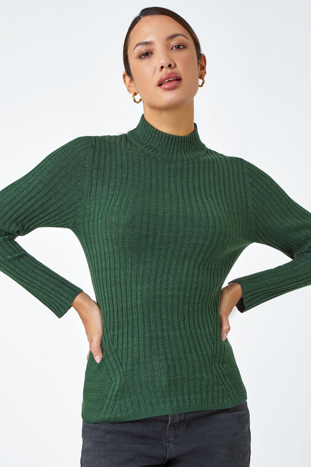 Forest Ribbed Knit Turtleneck Jumper, Image 3 of 5