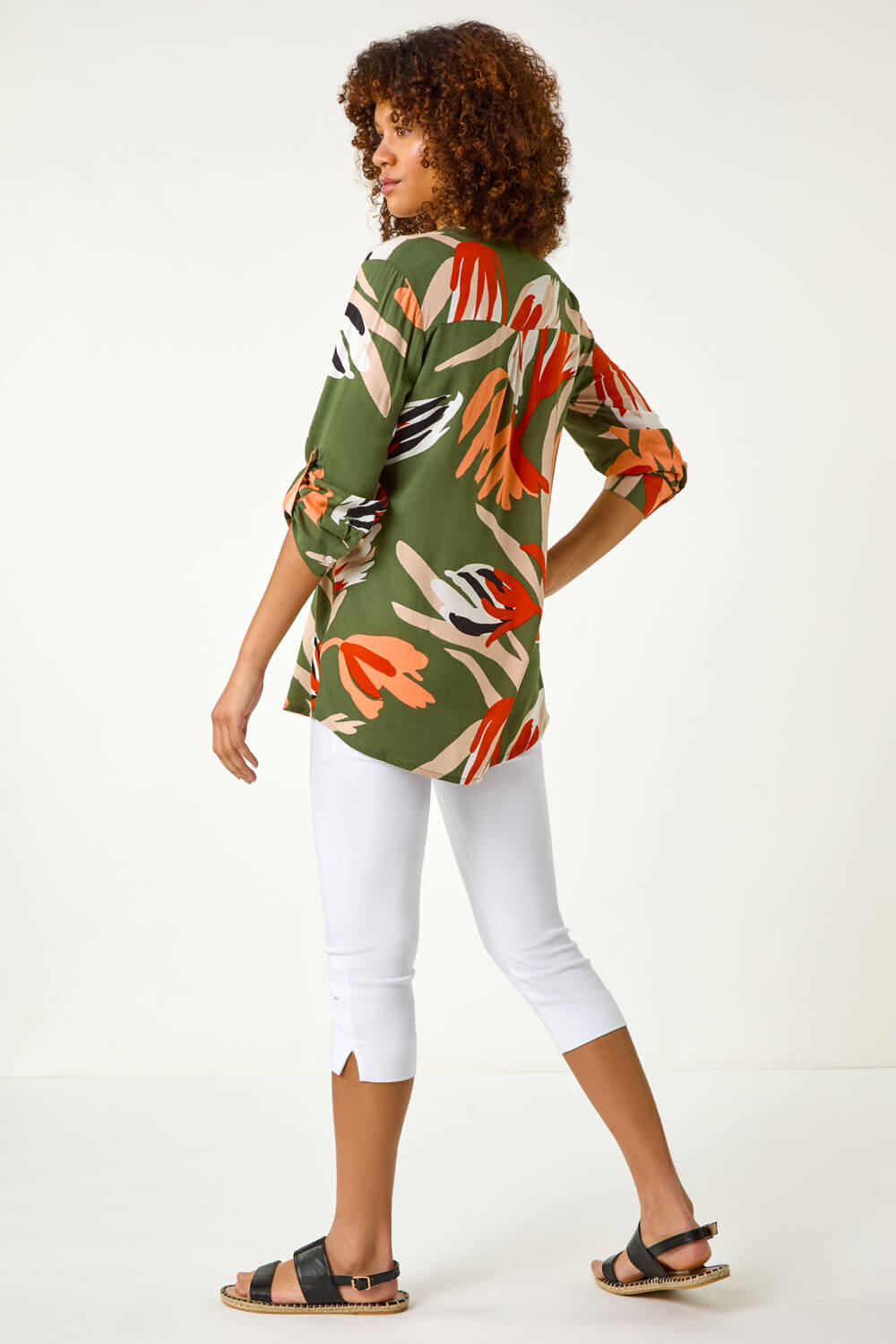 Khaki Abstract Print Pleat Detail Top, Image 4 of 5