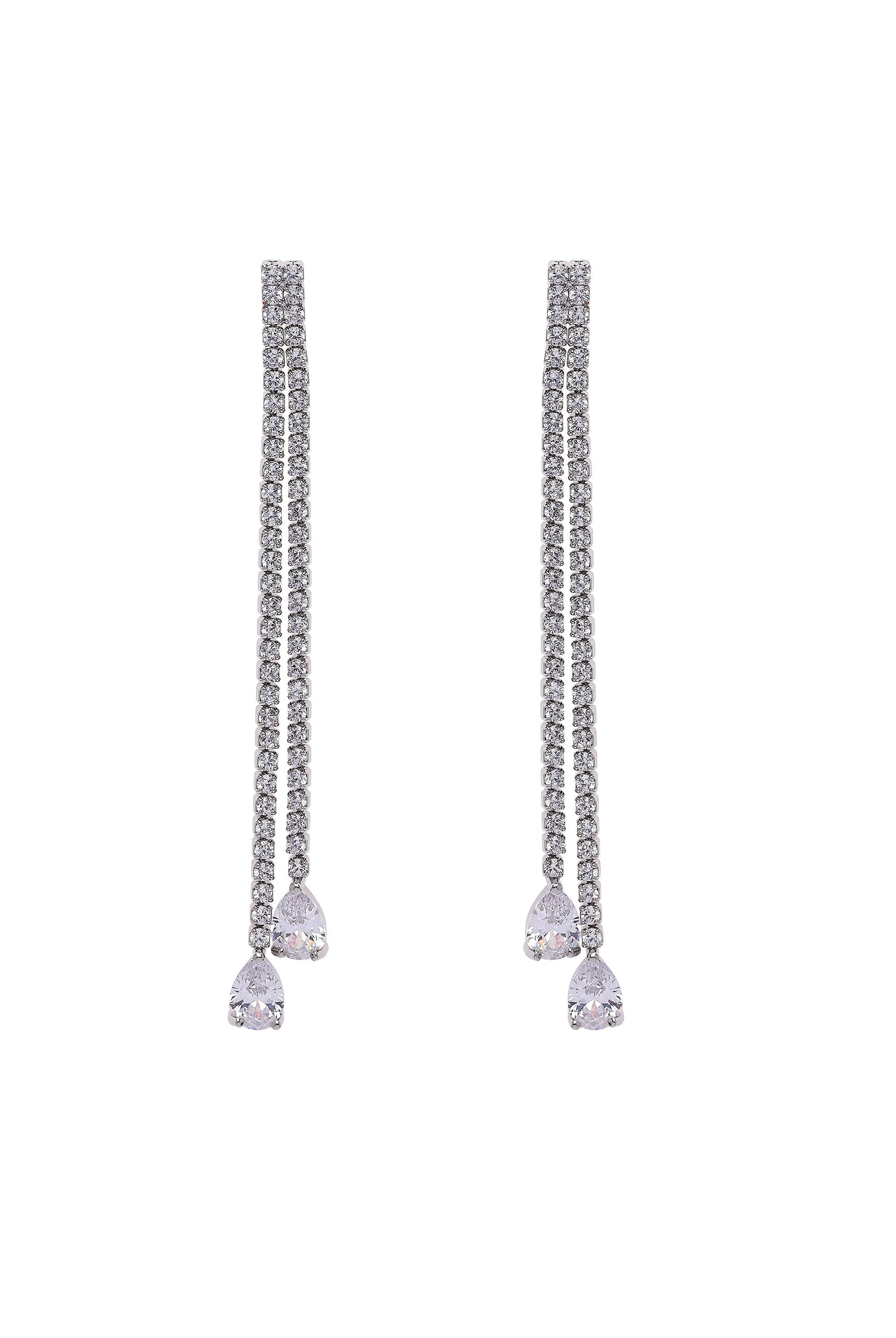 Metallic Silver Double Long Earrings