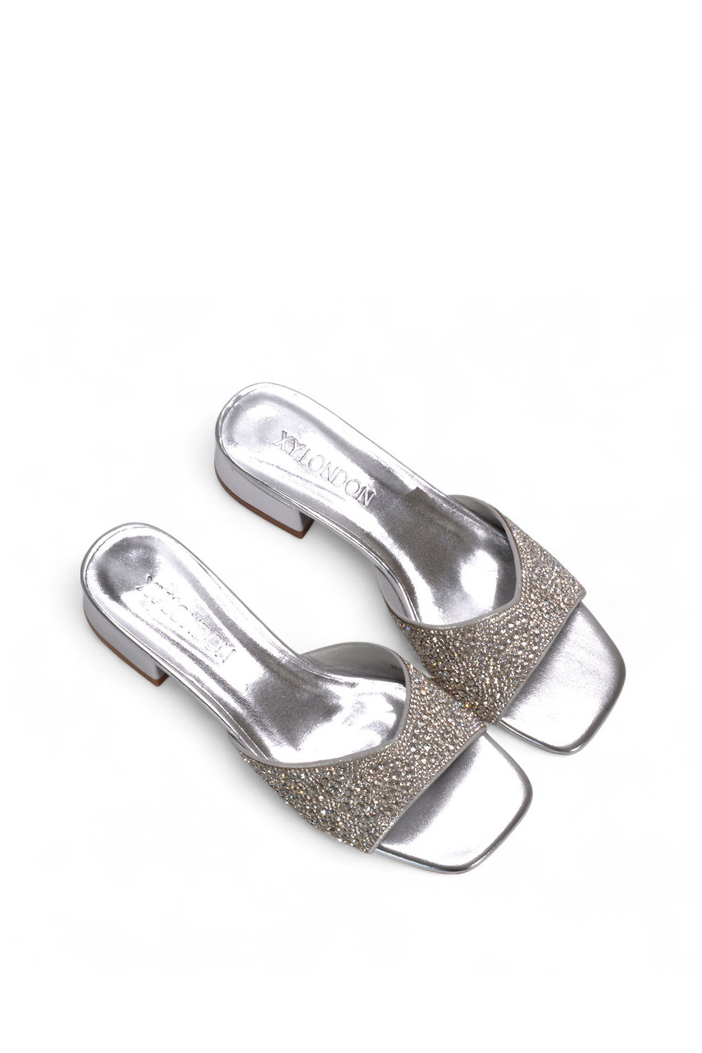 Silver XY LONDON Silver 'Seren' Low Heel Sandal Mules With Diamante Details, Image 6 of 6