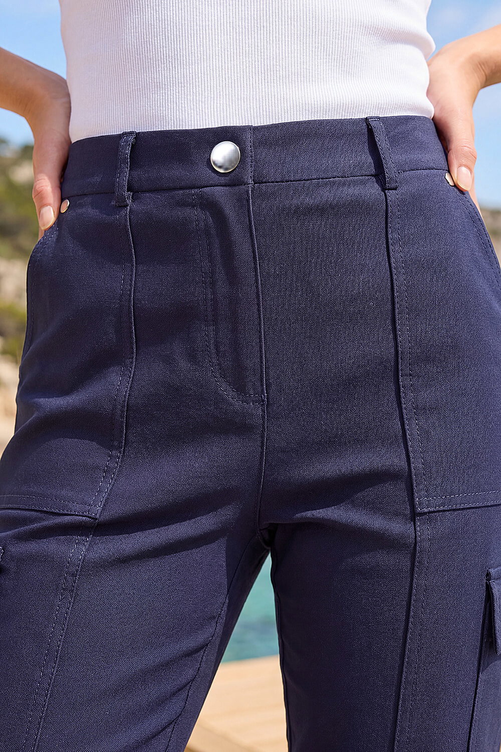 Navy Cropped Cargo Stretch Trouser, Image 5 of 4