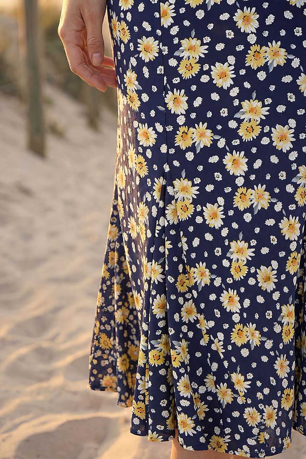 Yellow Daisy Print A-Line Stretch Skirt, Image 5 of 4