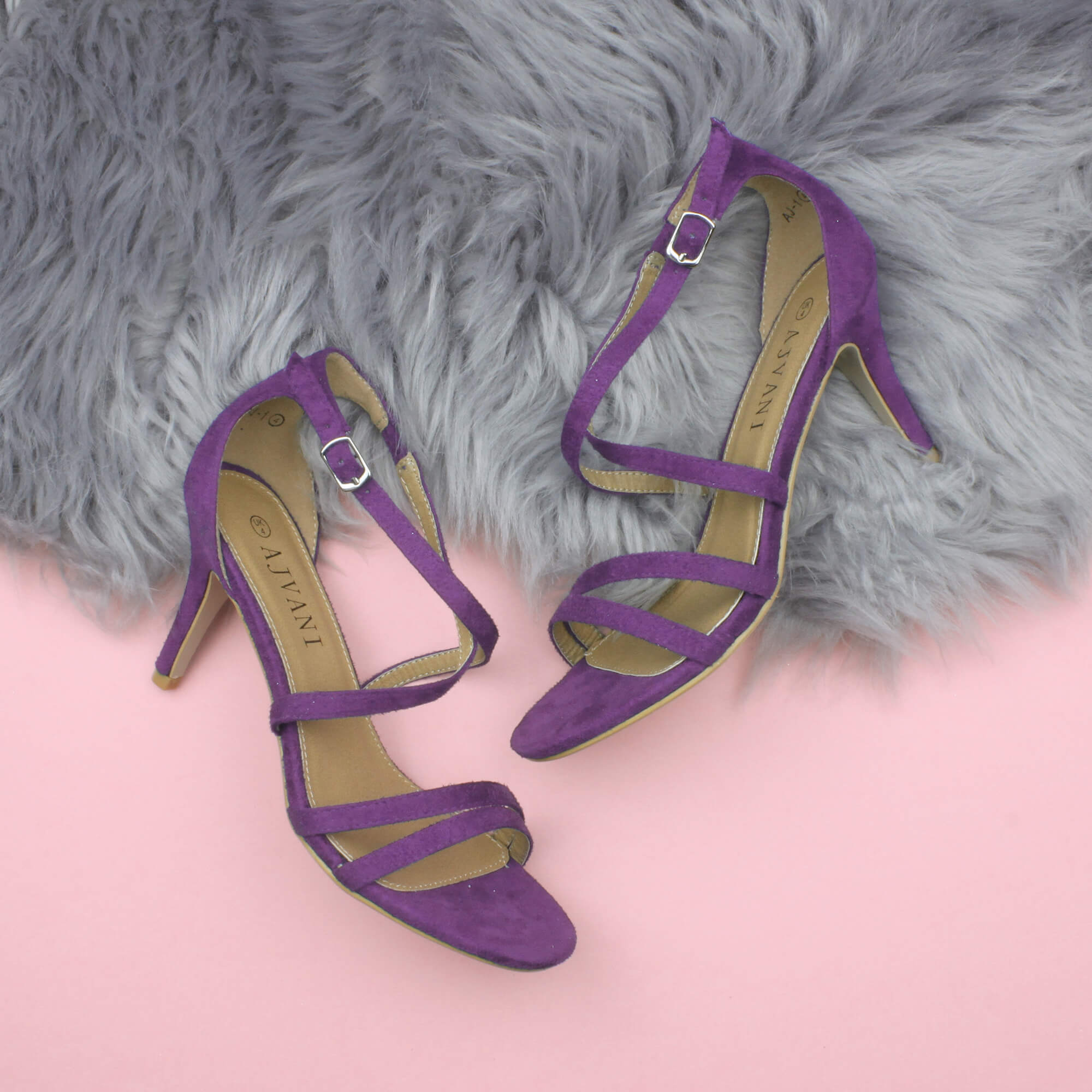 Purple AJVANI Purple High Heel Crossed Straps Buckle Strappy Sandals, Image 4 of 6