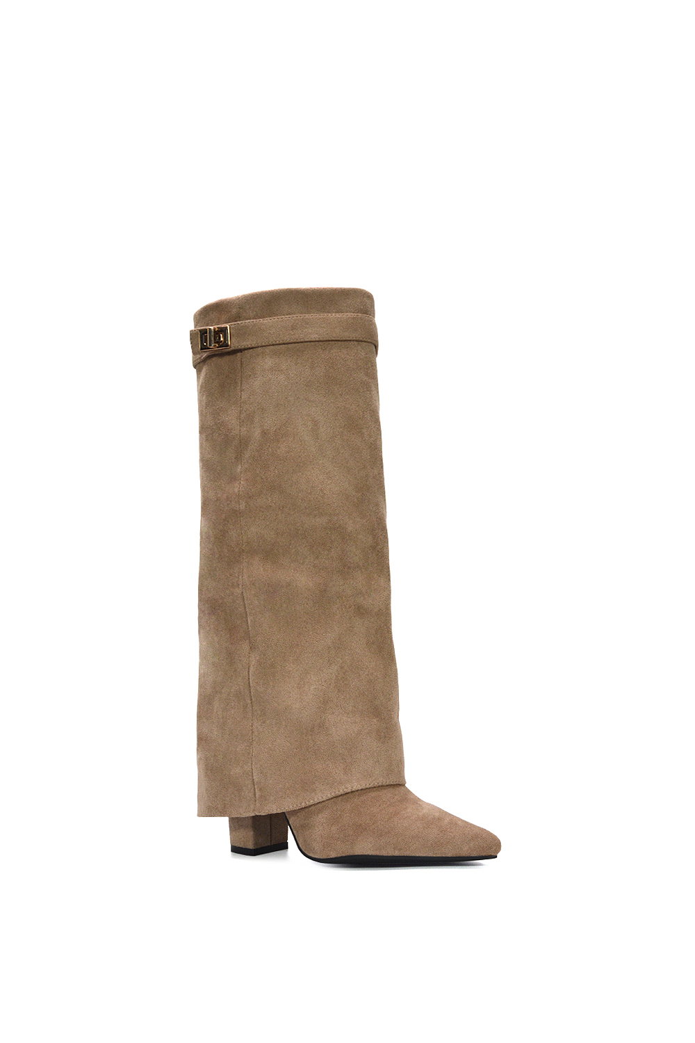 Taupe XY LONDON Taupe 'Rayna' Block Heel Knee High Foldover Boots With Pointed Toe, Image 2 of 5
