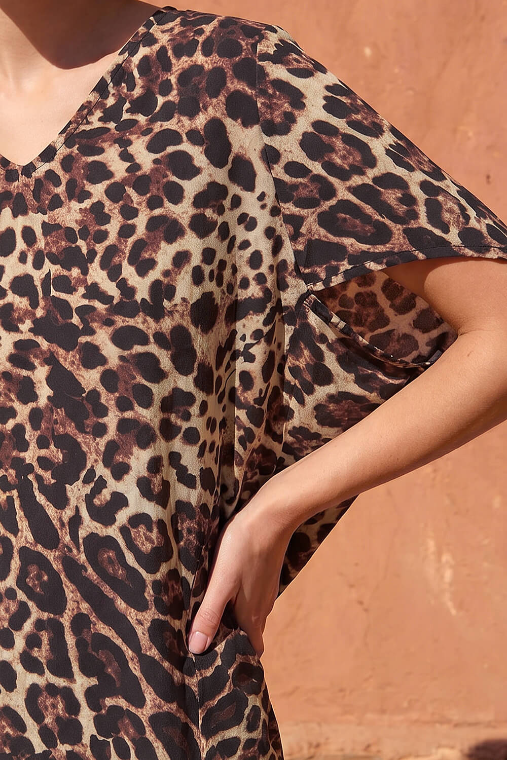 Natural Animal Print V-Neck Top, Image 5 of 4