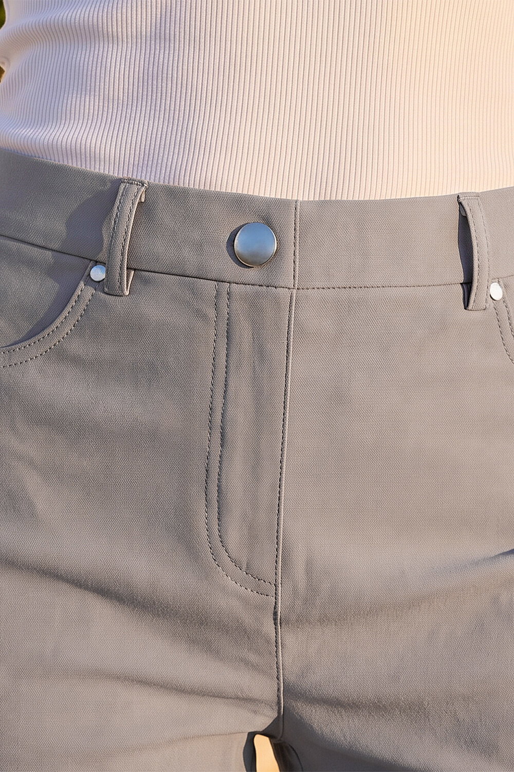 Taupe Elastic Waist Turn Up Stretch Shorts, Image 5 of 4