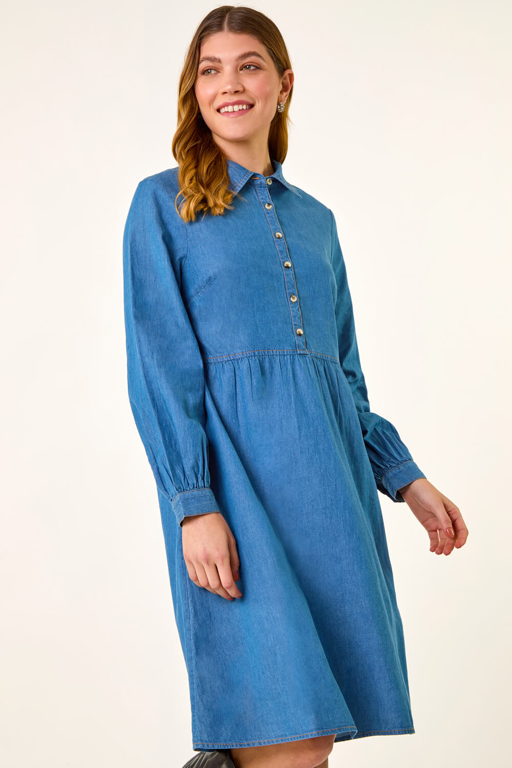 Denim Denim Button Down Pocket Dress, Image 5 of 5