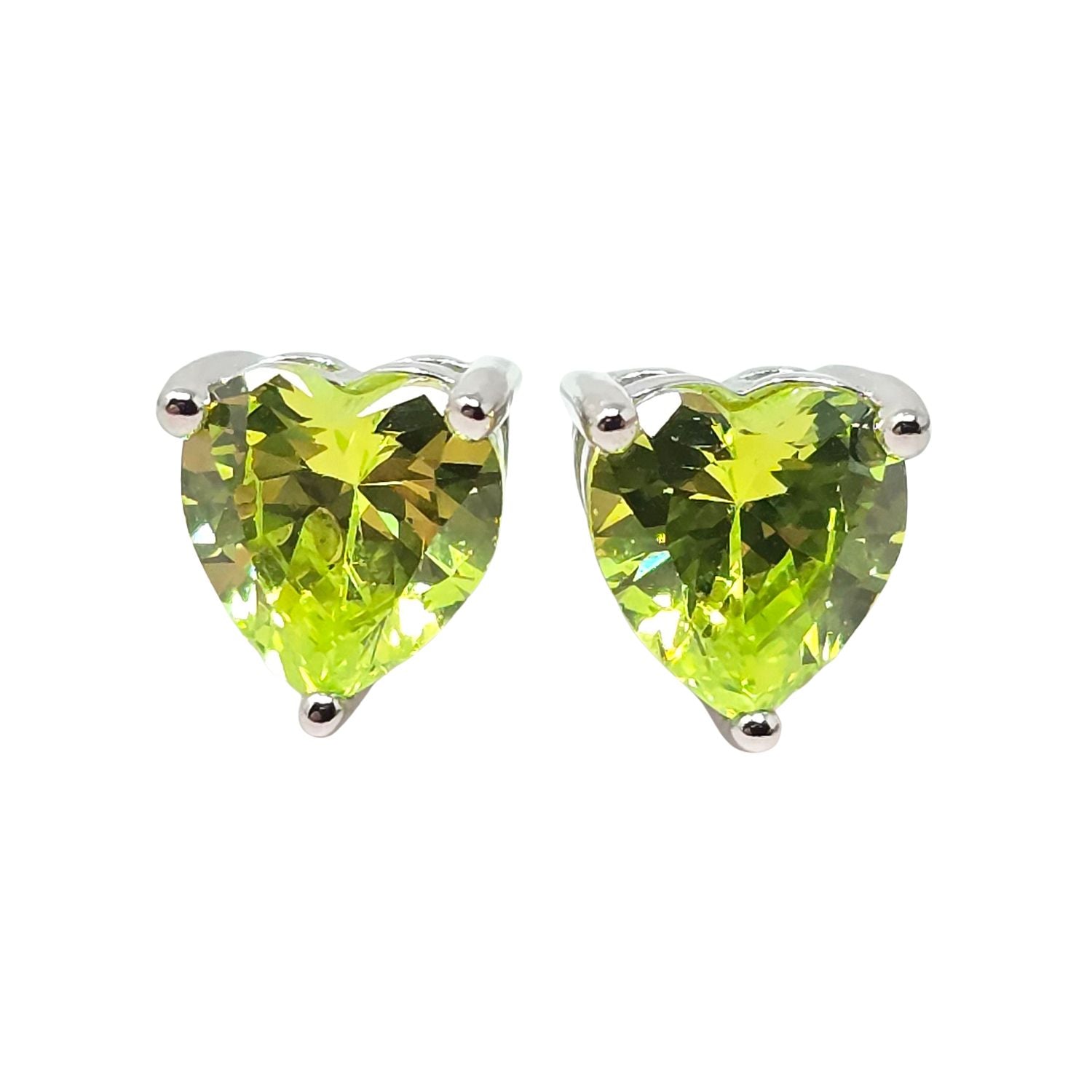 Green Peridot Heart Sterling Silver Stud Gemstone Earrings