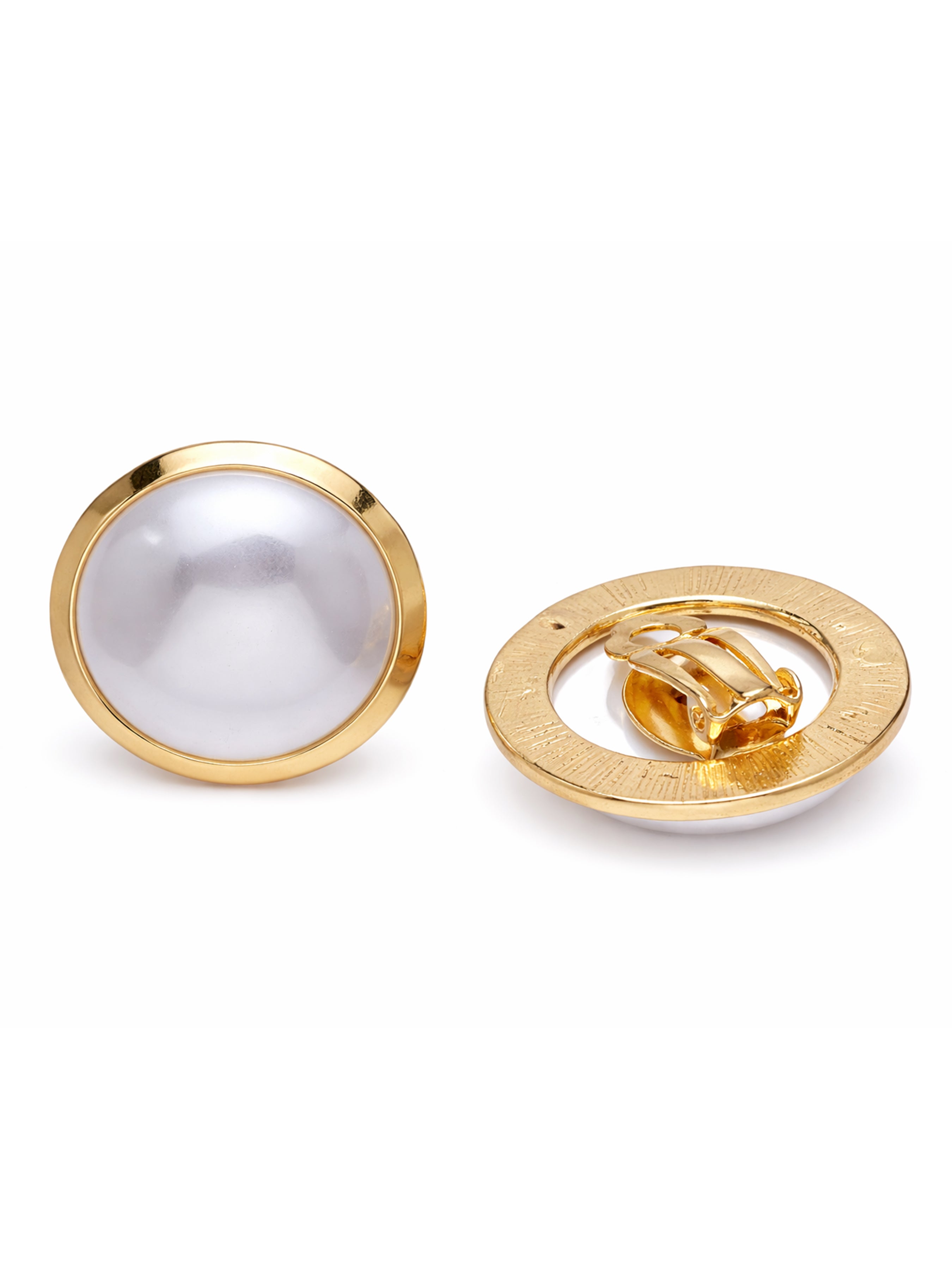 White Domed Pearl-Effect Statement Stud Earrings, Image 2 of 3
