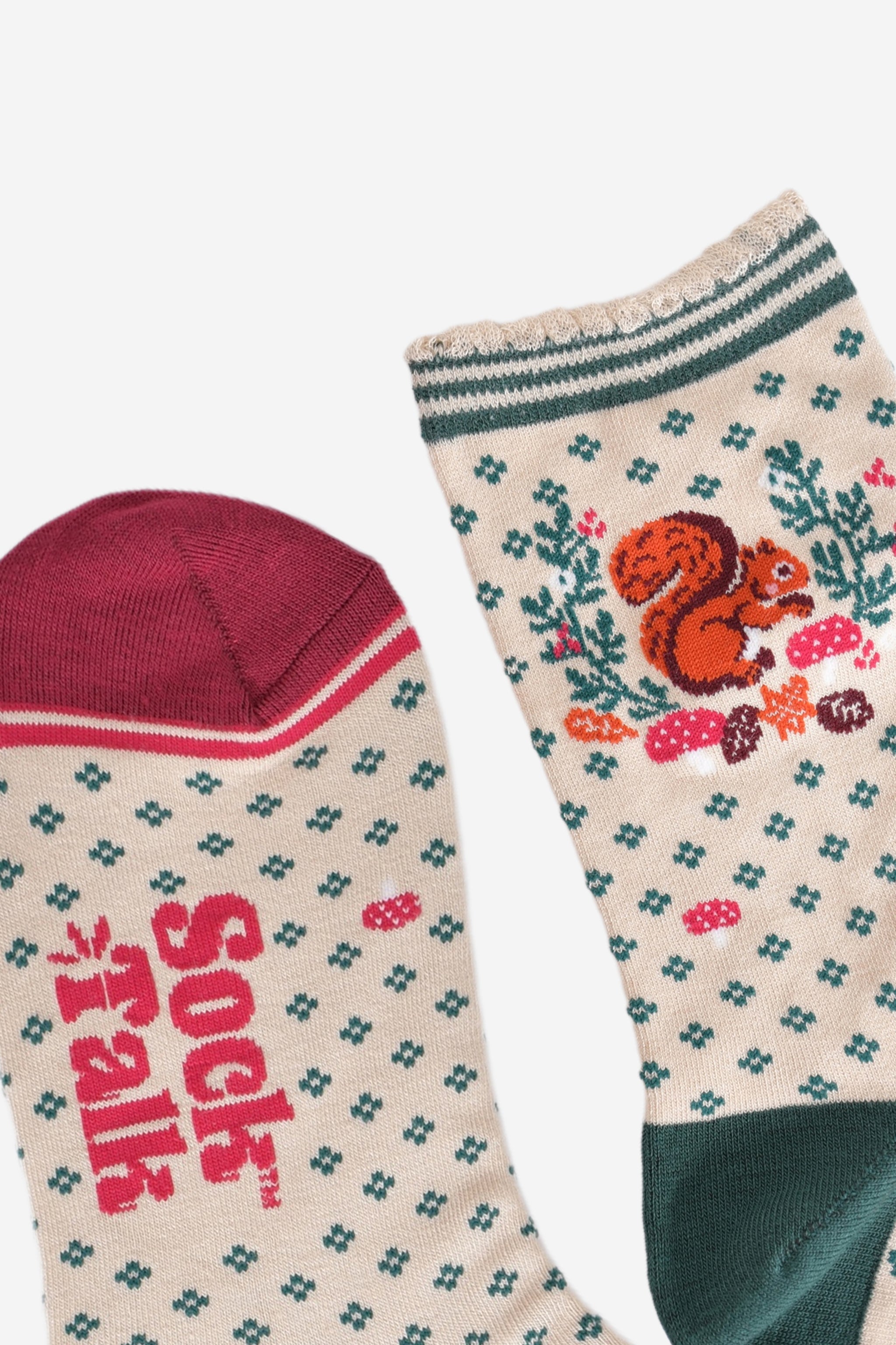 Green Squirrel Floral Wreath Bamboo Socks, Image 4 of 5