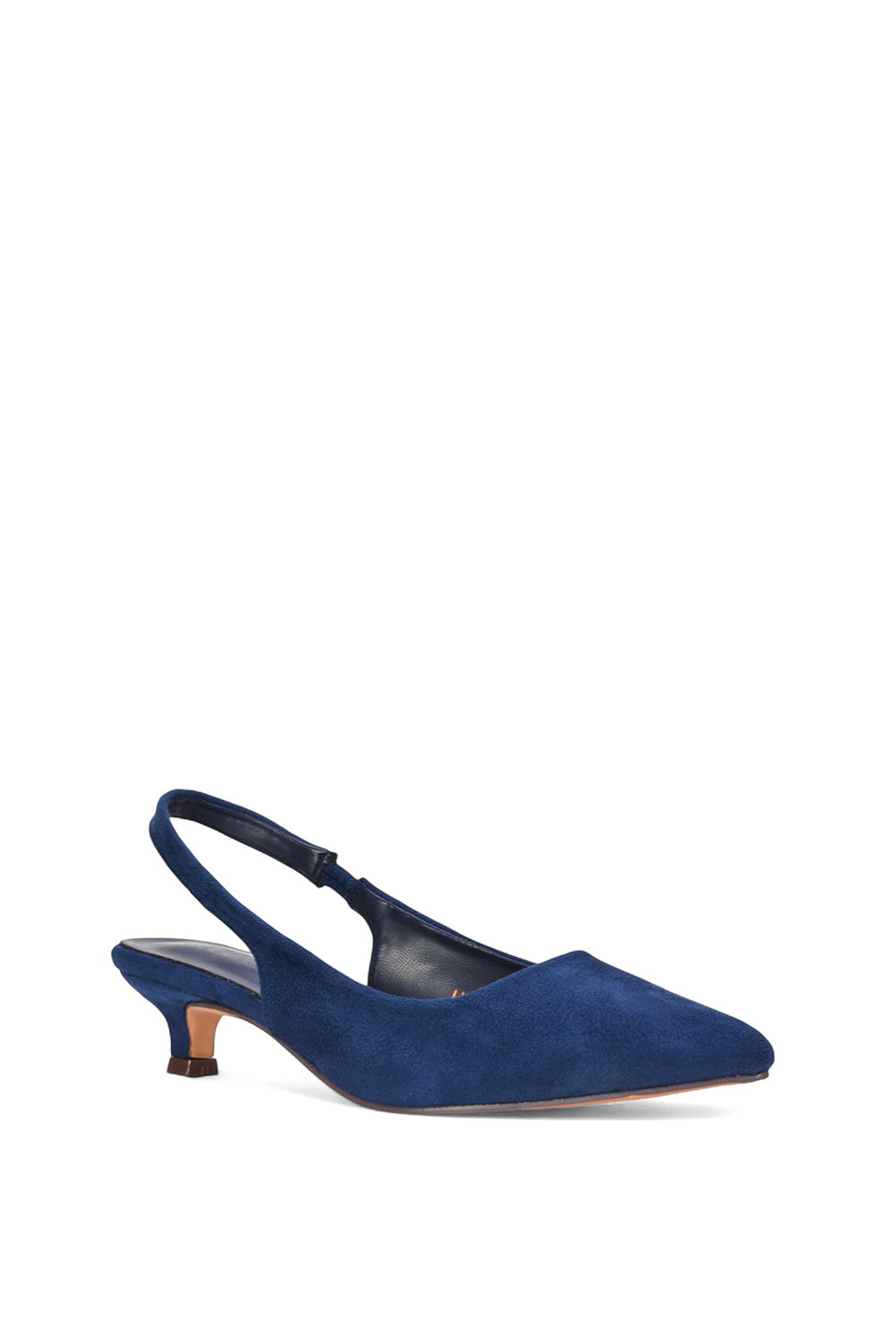 Navy XY LONDON Navy 'Leila' Pointed Toe Low Kitten Heel Slingback Court Shoes, Image 2 of 5