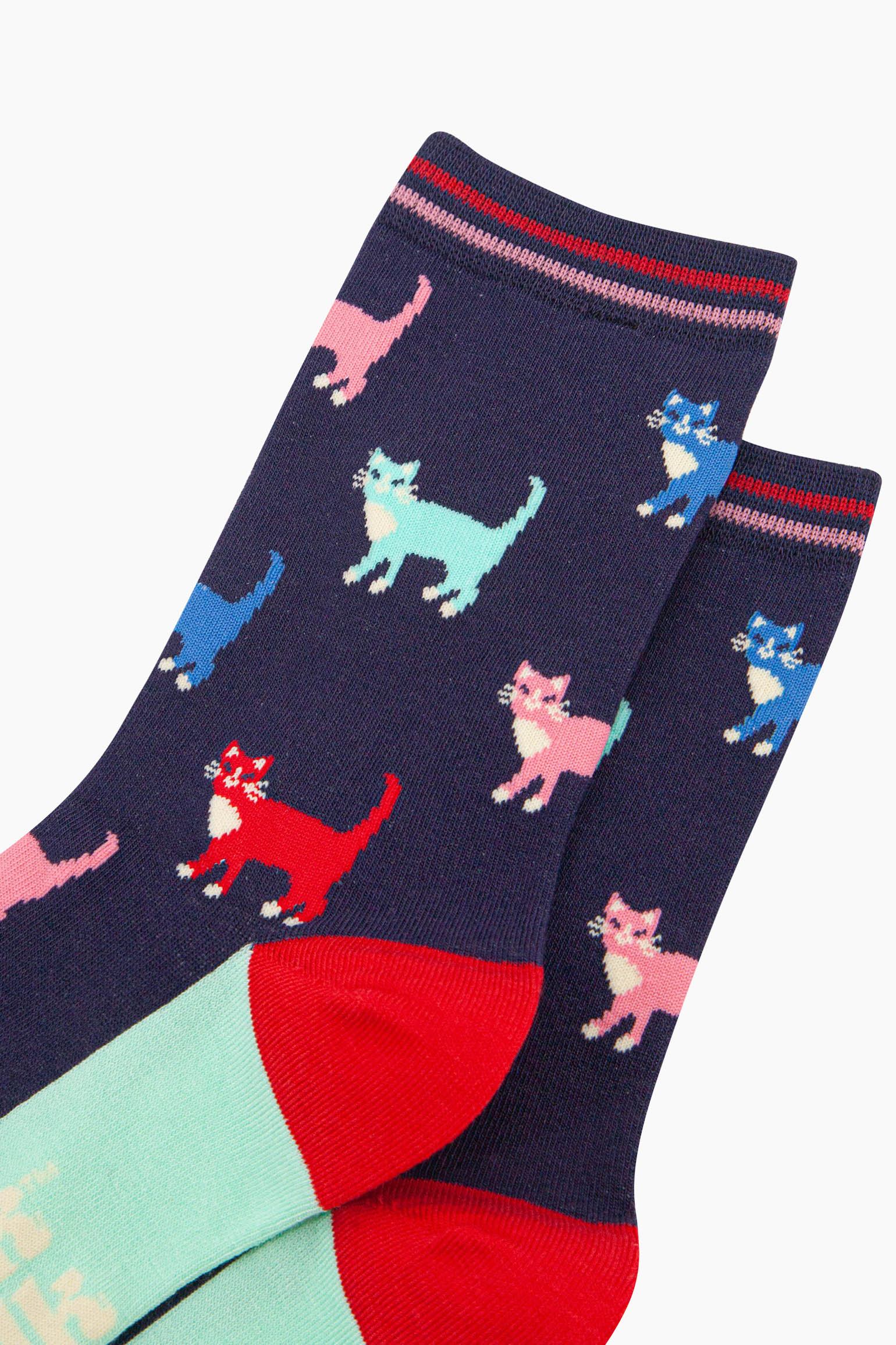 Navy Blue Bamboo Socks - Navy/Multi, Cats, Image 3 of 4