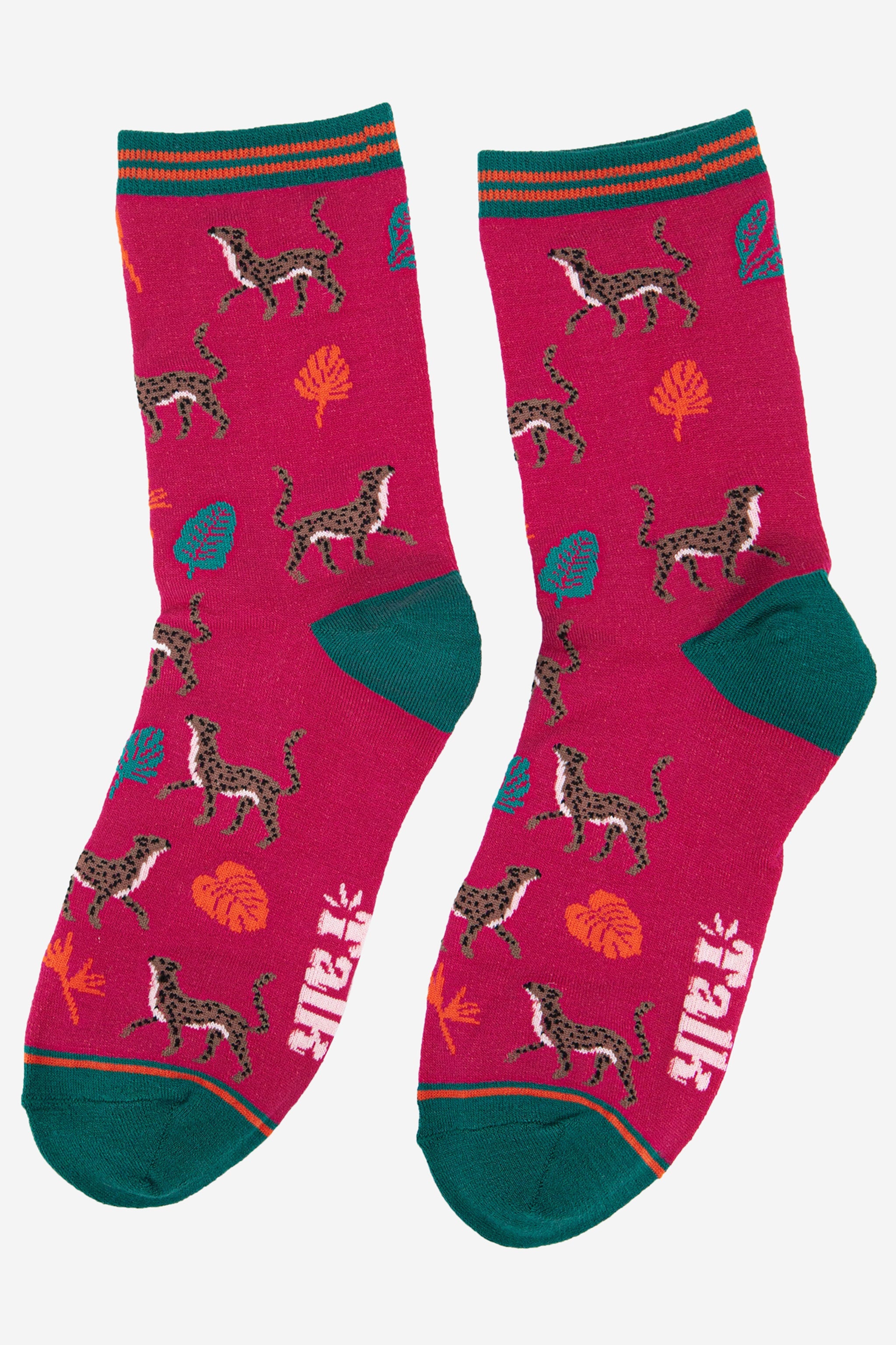 Fuchsia Jungle Cheetahs Bamboo Socks, Image 2 of 3