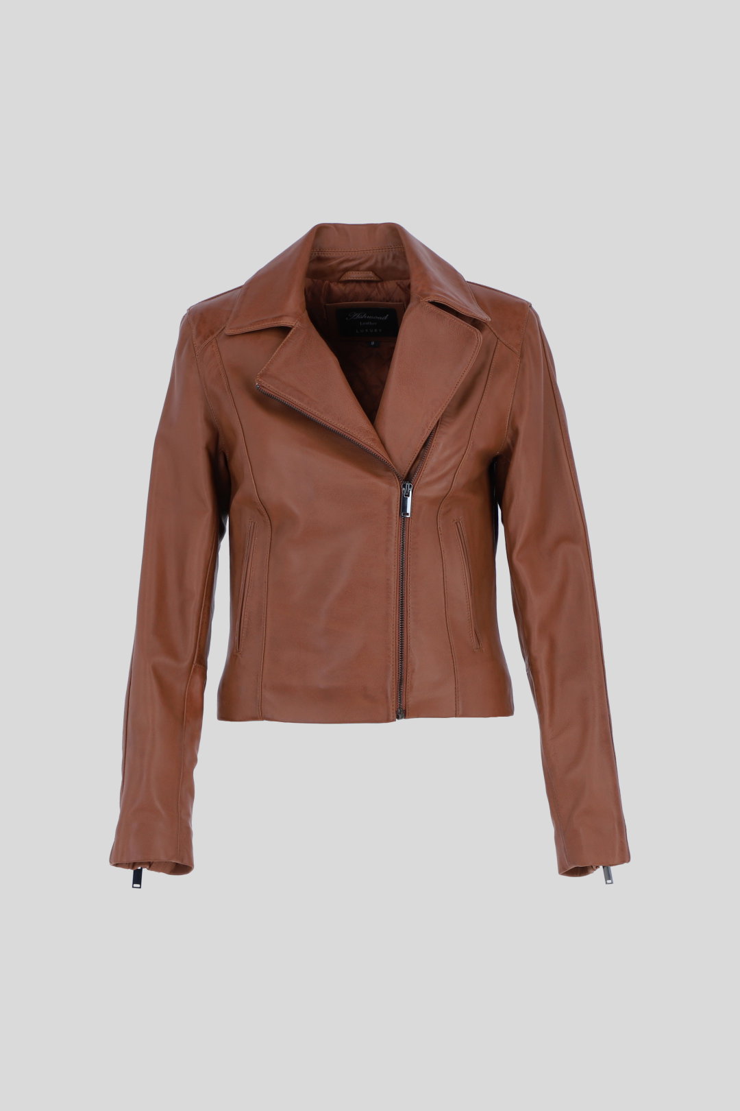 Tan Real Veg Tanned Leather Plain Biker Jacket, Image 2 of 5