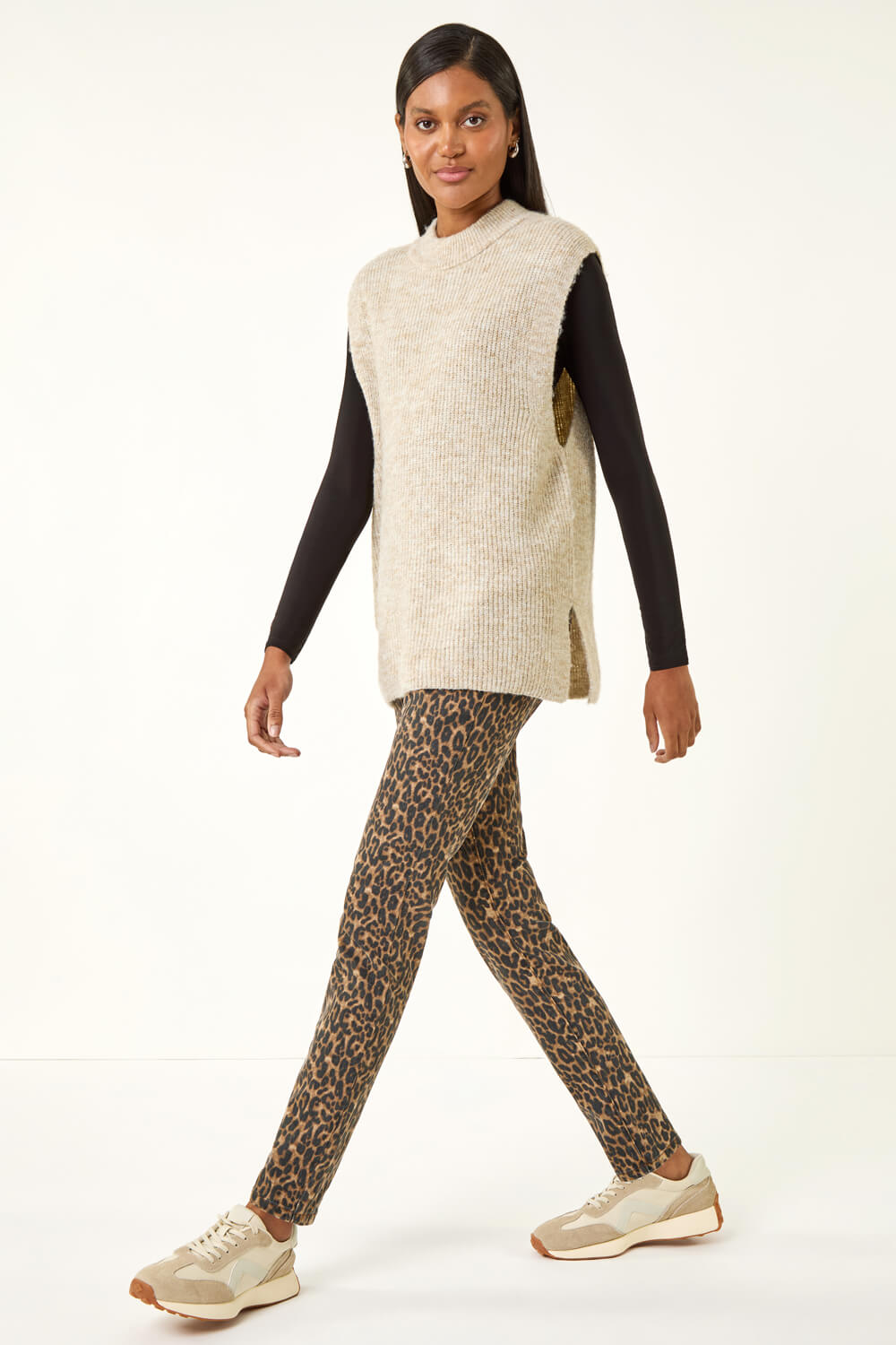 Brown Animal Print Stretch Jeggings , Image 4 of 5