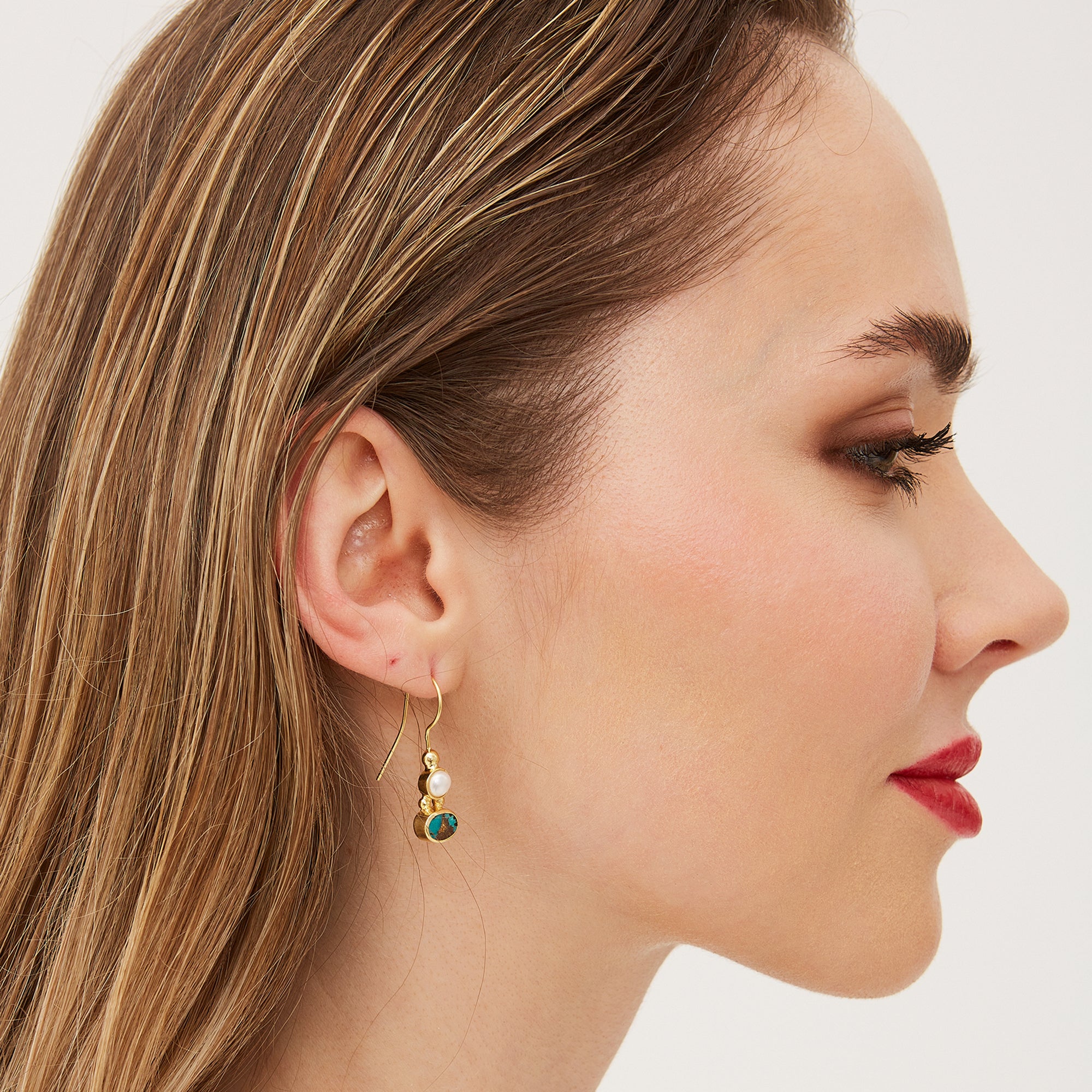 Gold Authentic Turquoise Sterling Silver Drop Gold Plated Earring, Image 3 of 4