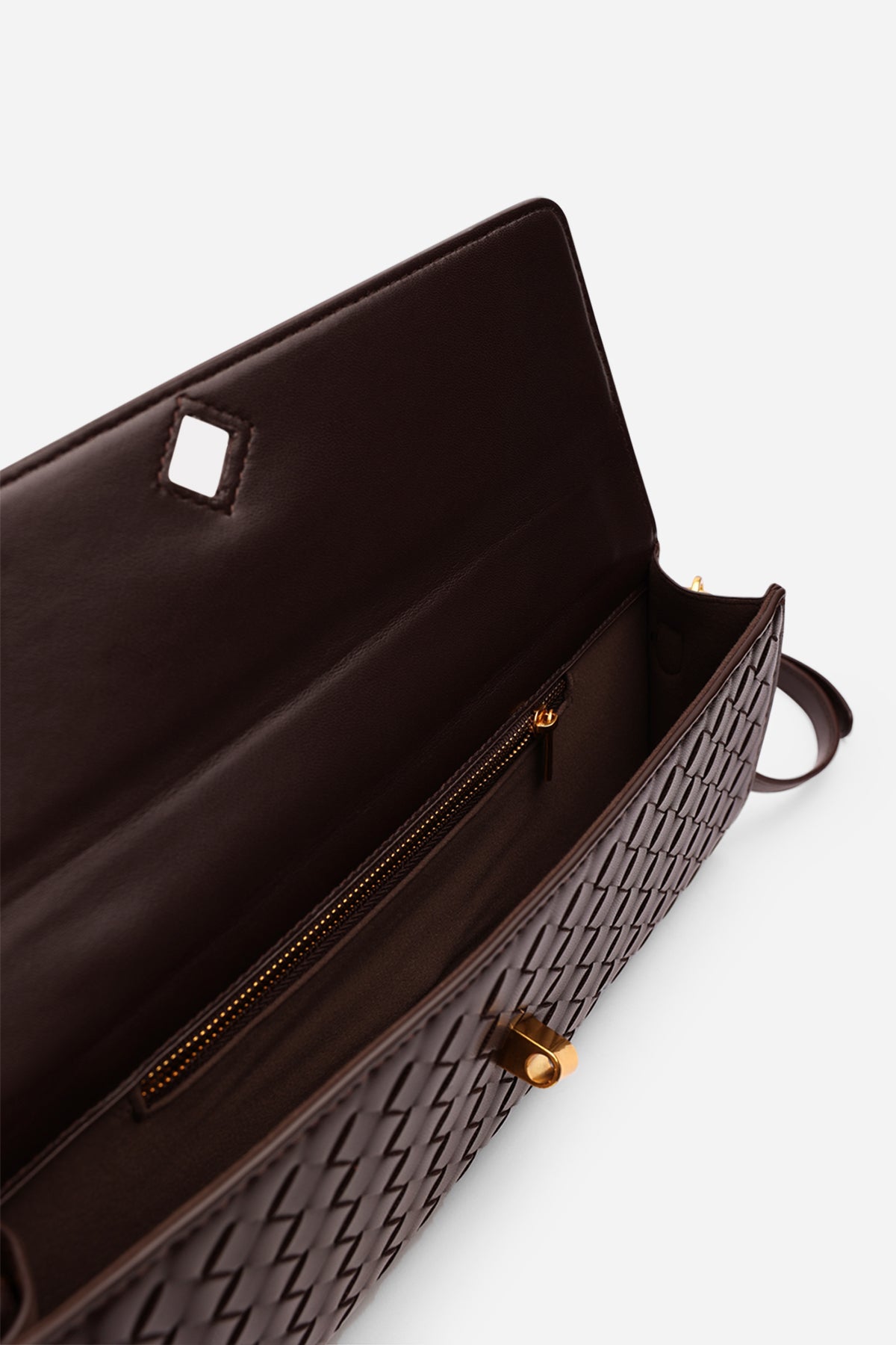 Dark Brown Petal Envelope Style Woven Clutch Bag, Image 4 of 8