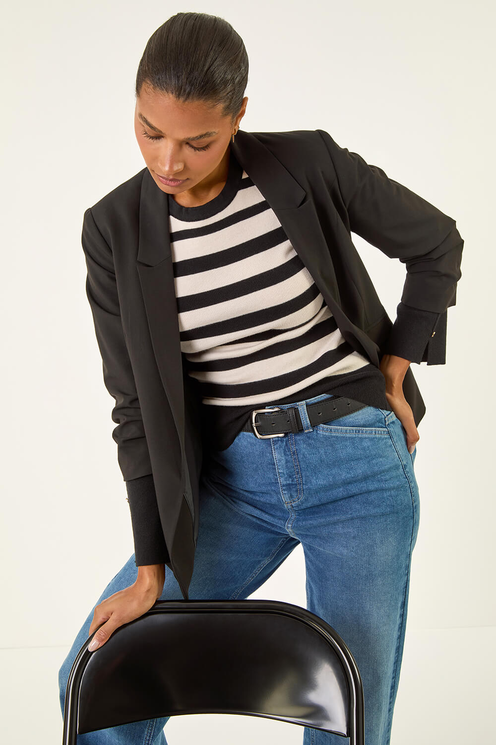 Ivory Stripe Button Detail Knit Jumper , Image 3 of 4