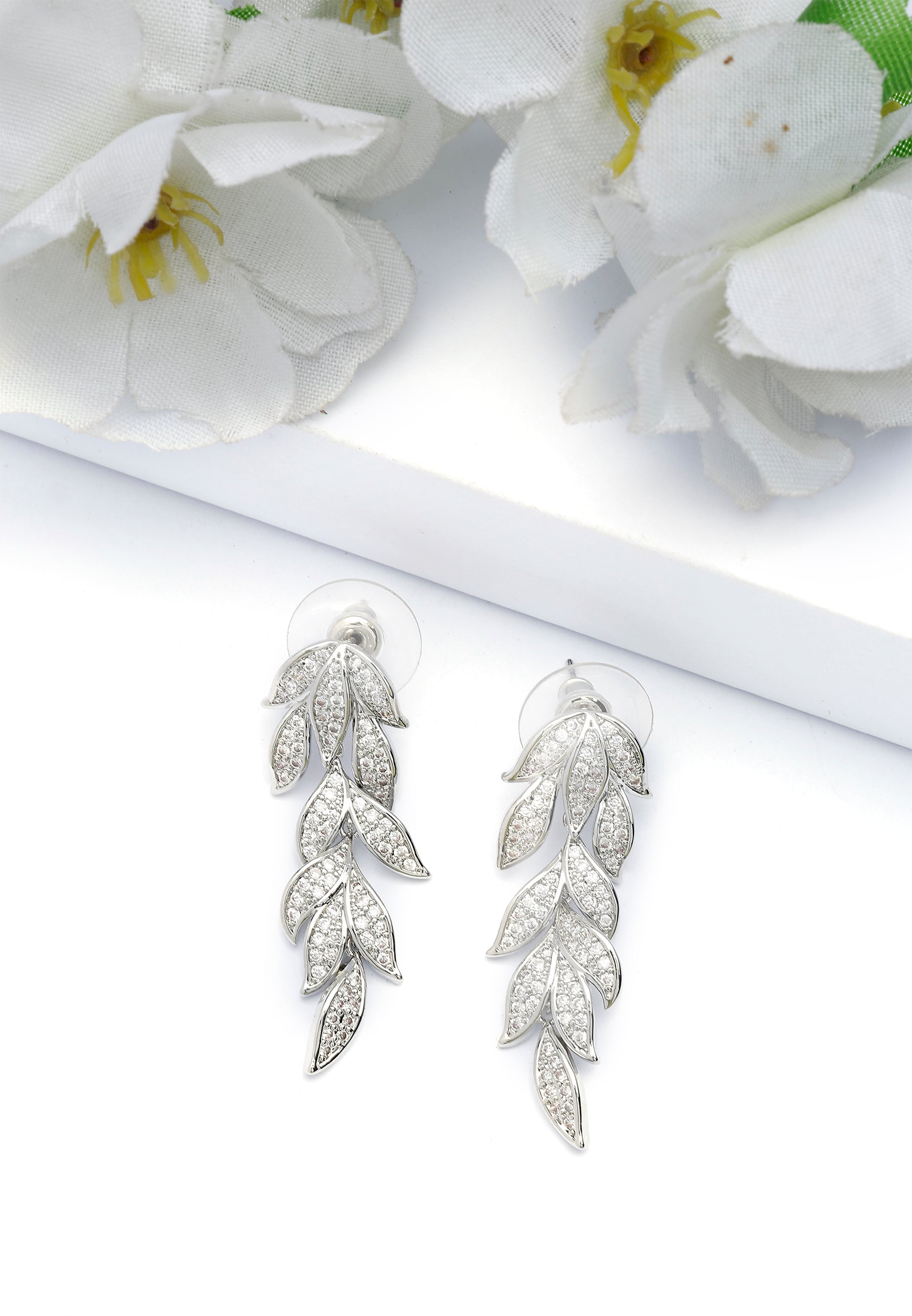 Silver Silver Leafy Cascading Dangle Earrings, Image 2 of 5