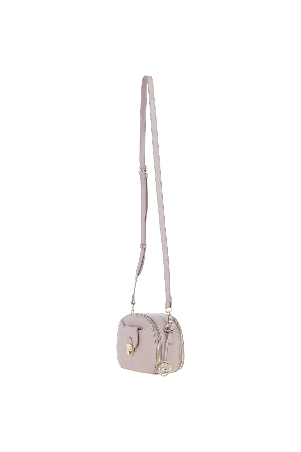 Beige Real Leather Compact Crossbody Bag with Adjustable Strap, Image 3 of 4
