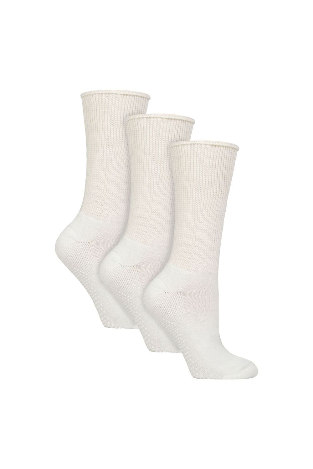 White 3 Pack Diabetic Slipper Socks with Grips, Image 1 of 3