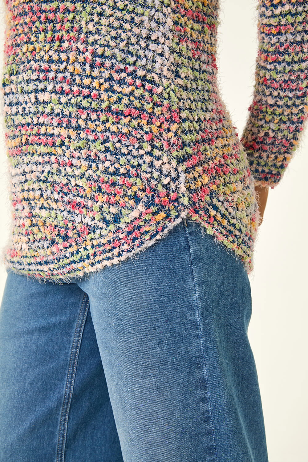 Blue Fluffy Striped Curve Hem Jumper, Image 6 of 5