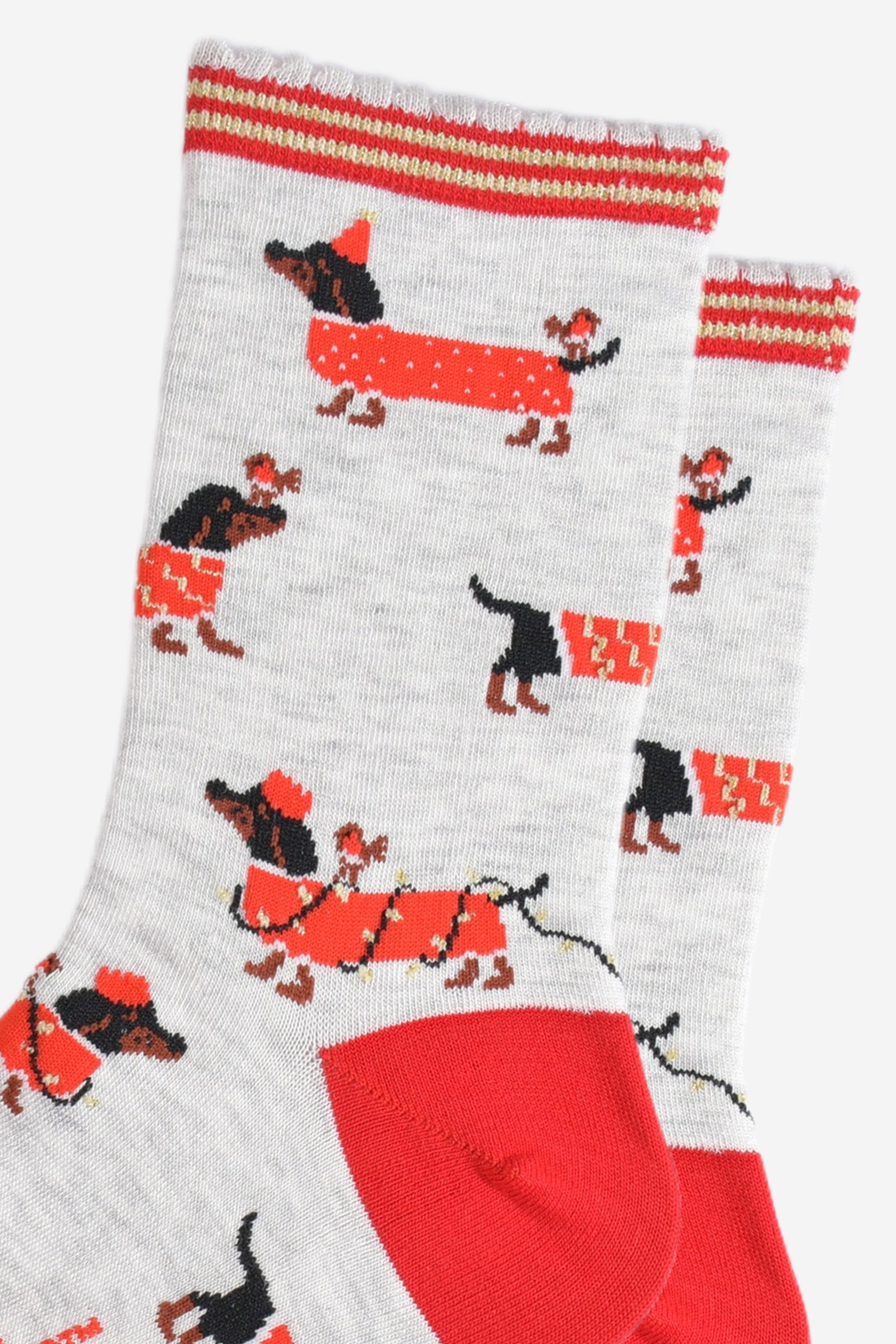 Grey Sausage Dog Christmas Robins Bamboo Socks, Image 3 of 5