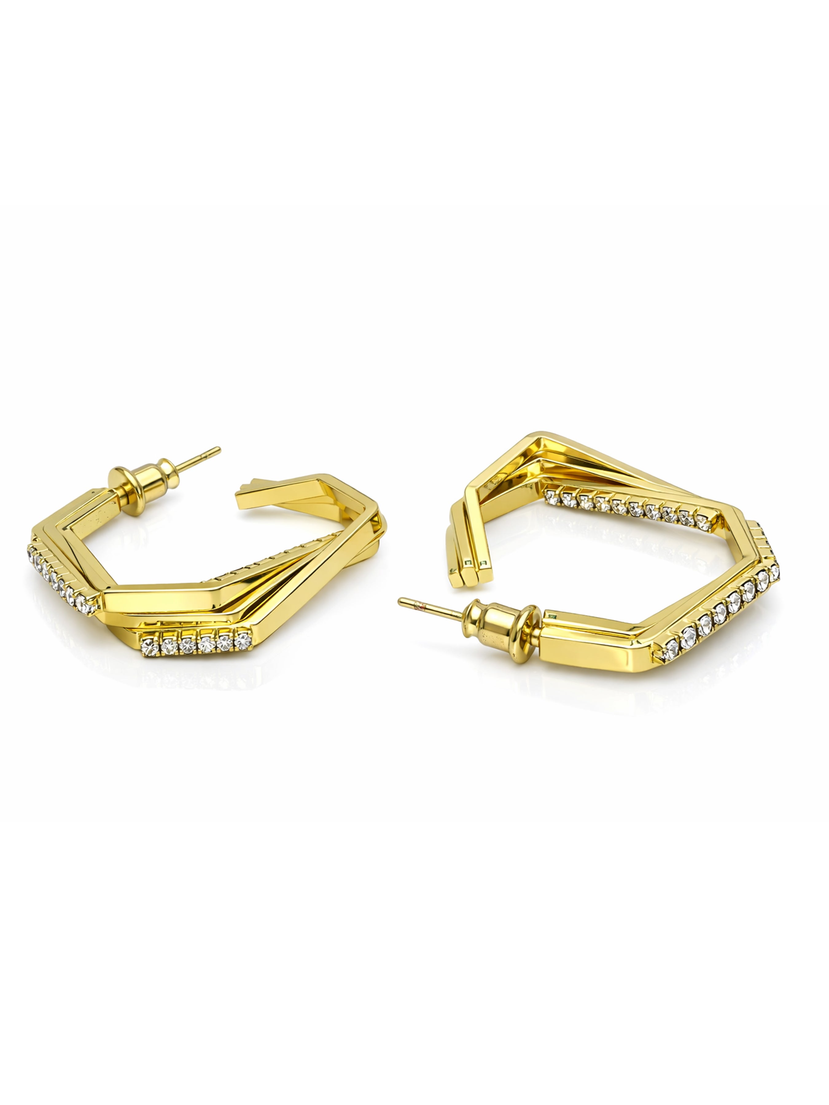 Gold Angular Pavé Hoop Earrings, Image 2 of 3