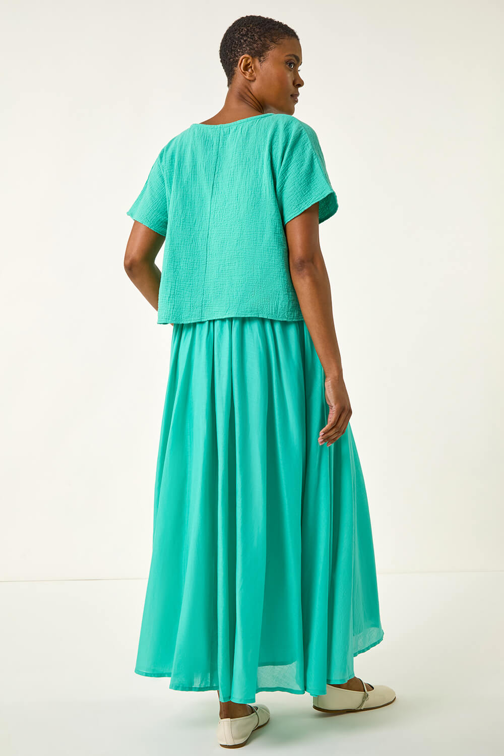Jade Cotton Top Overlay Midi Dress, Image 4 of 5