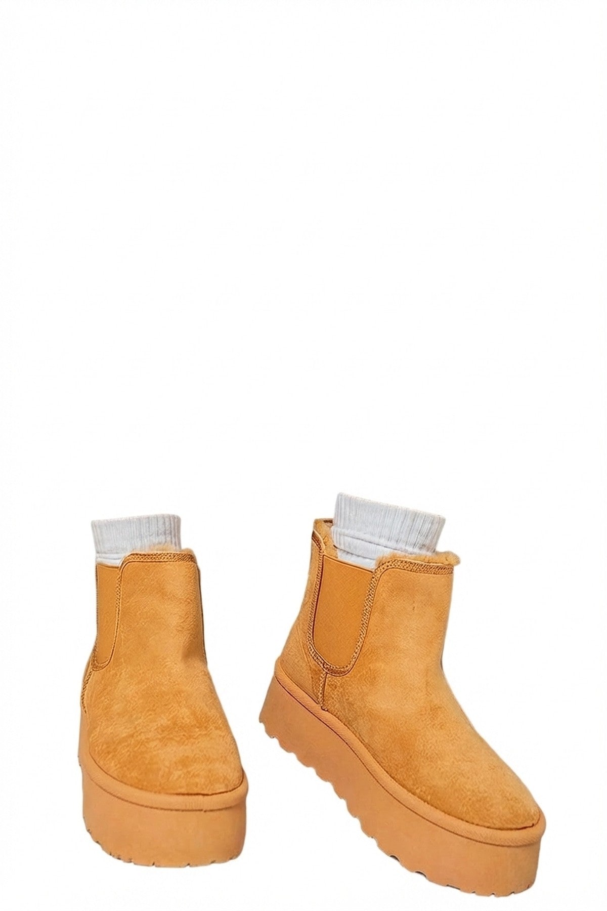 Camel iKrush Camel Edith Fluffy Platform Sole Chelsea Faux Fur Lined Ankle Boots, Image 7 of 8