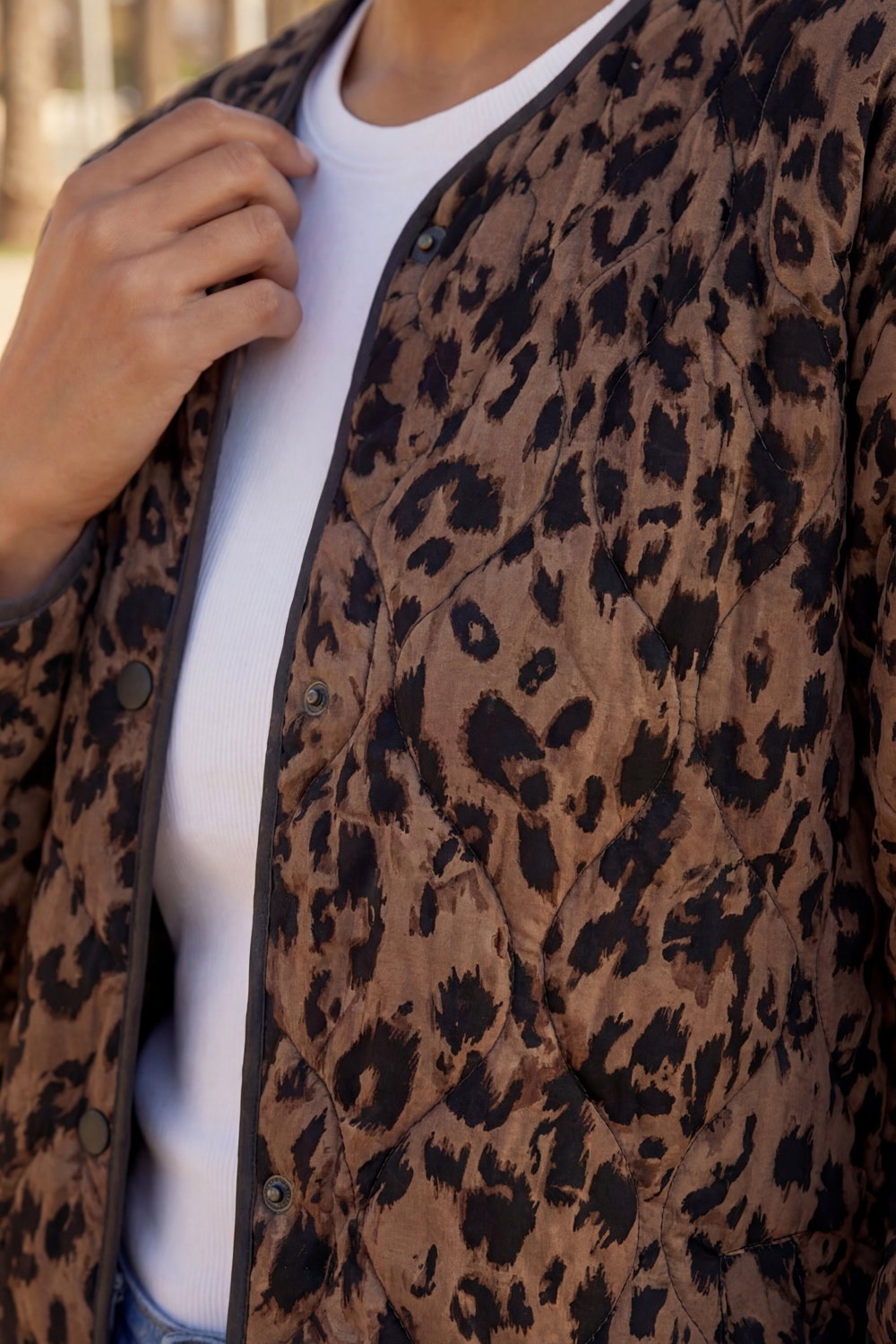 Brown Animal Print Flock Quilted Jacket, Image 5 of 4