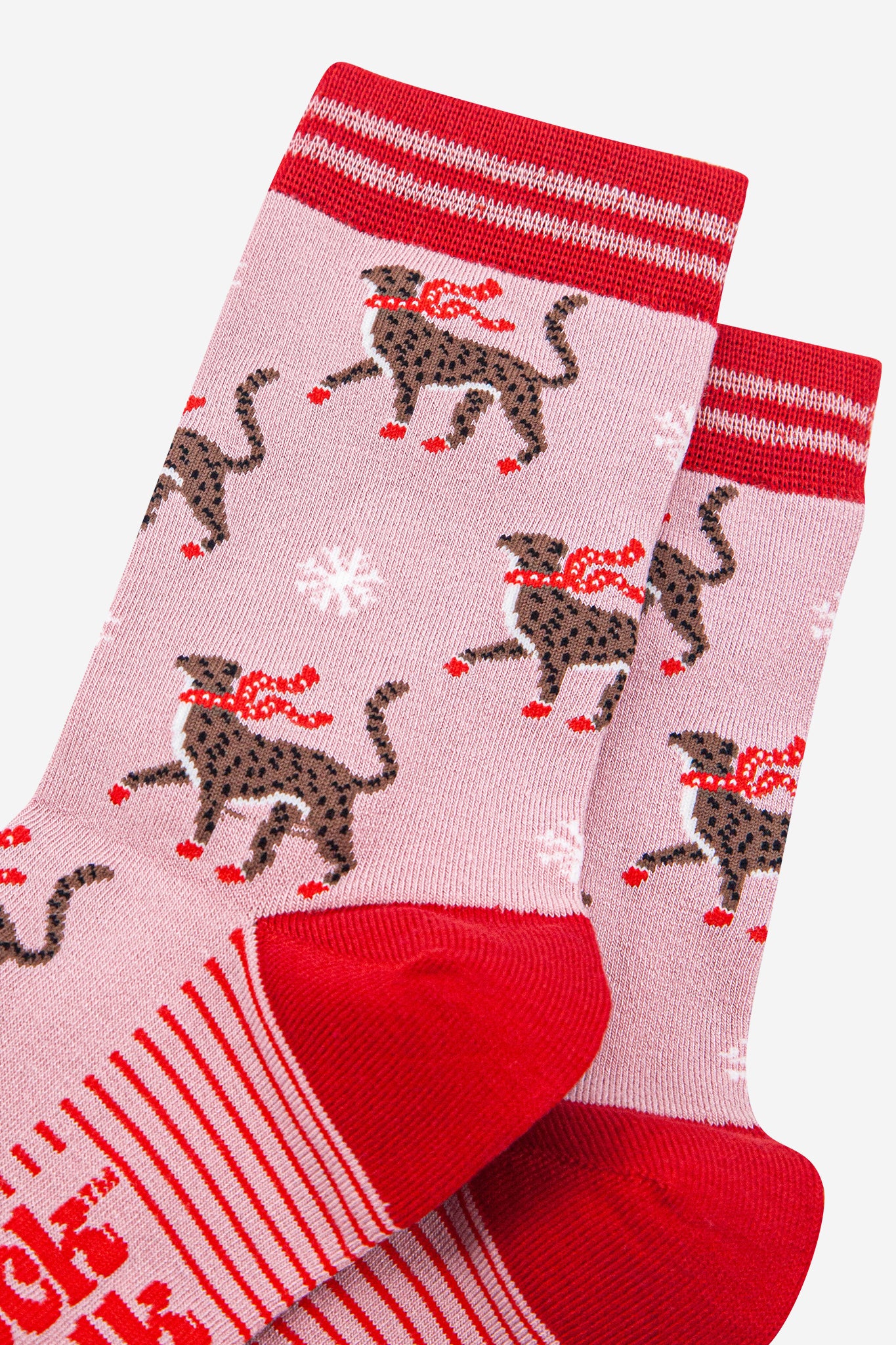 Pink Cheetahs Snowflakes Bamboo Socks, Image 3 of 4