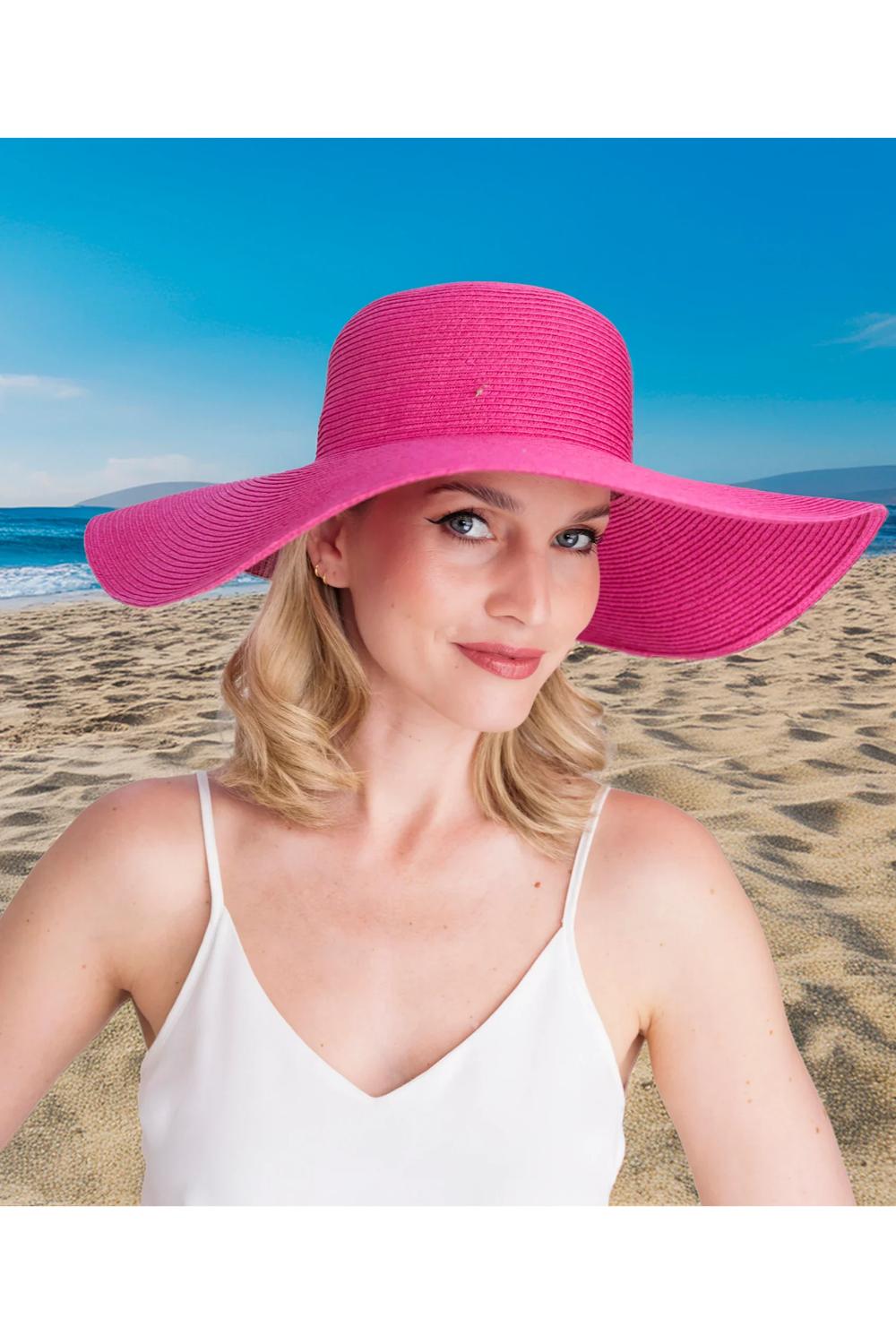 Pink Porto - Wide Brim Straw Floppy Hat - Hot Pink, Image 2 of 2