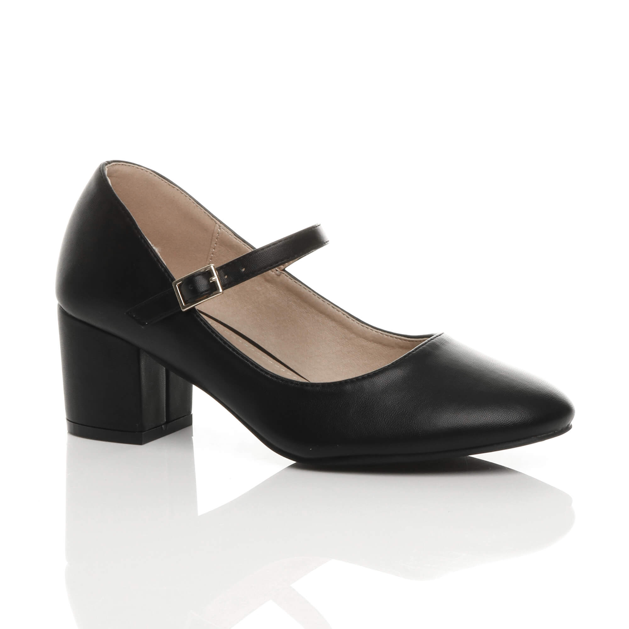 Black Mid Block Heel Mary Jane Court Shoes