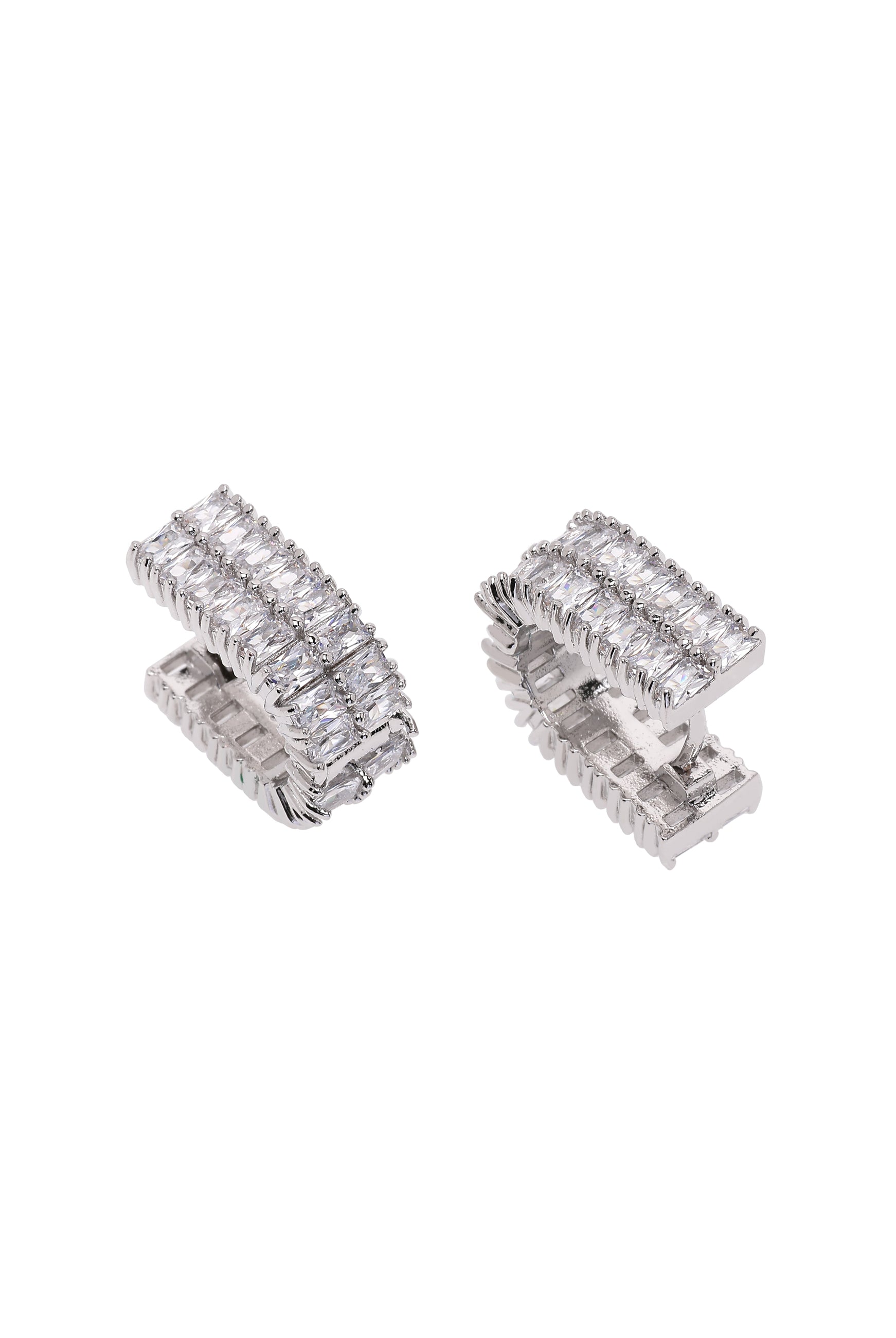 Silver Shimmering Rectangular Hoops, Image 3 of 4