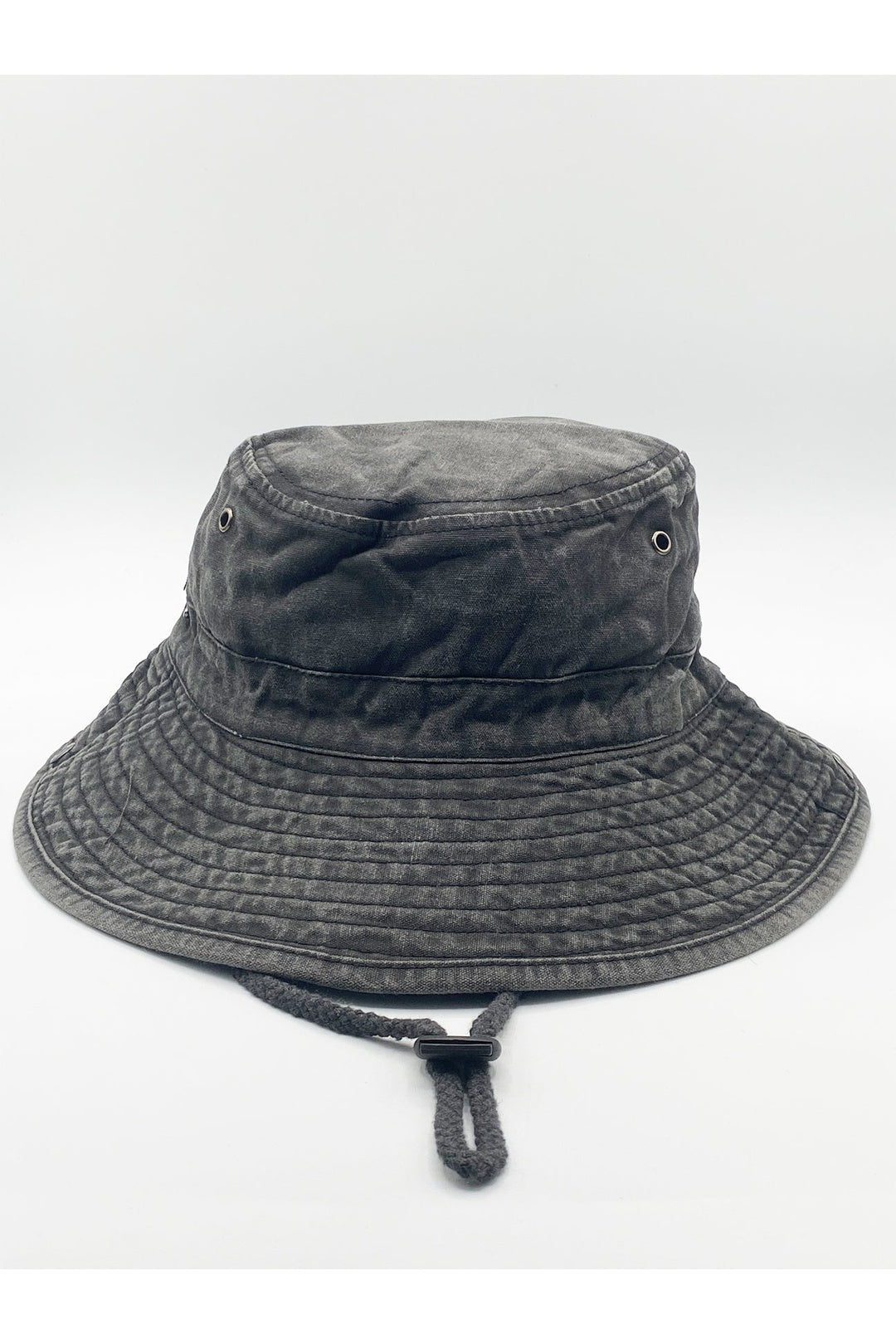 Dark Grey Grey Distressed Denim Safari Bucket Hat with Toggle Adjuster, Image 1 of 3