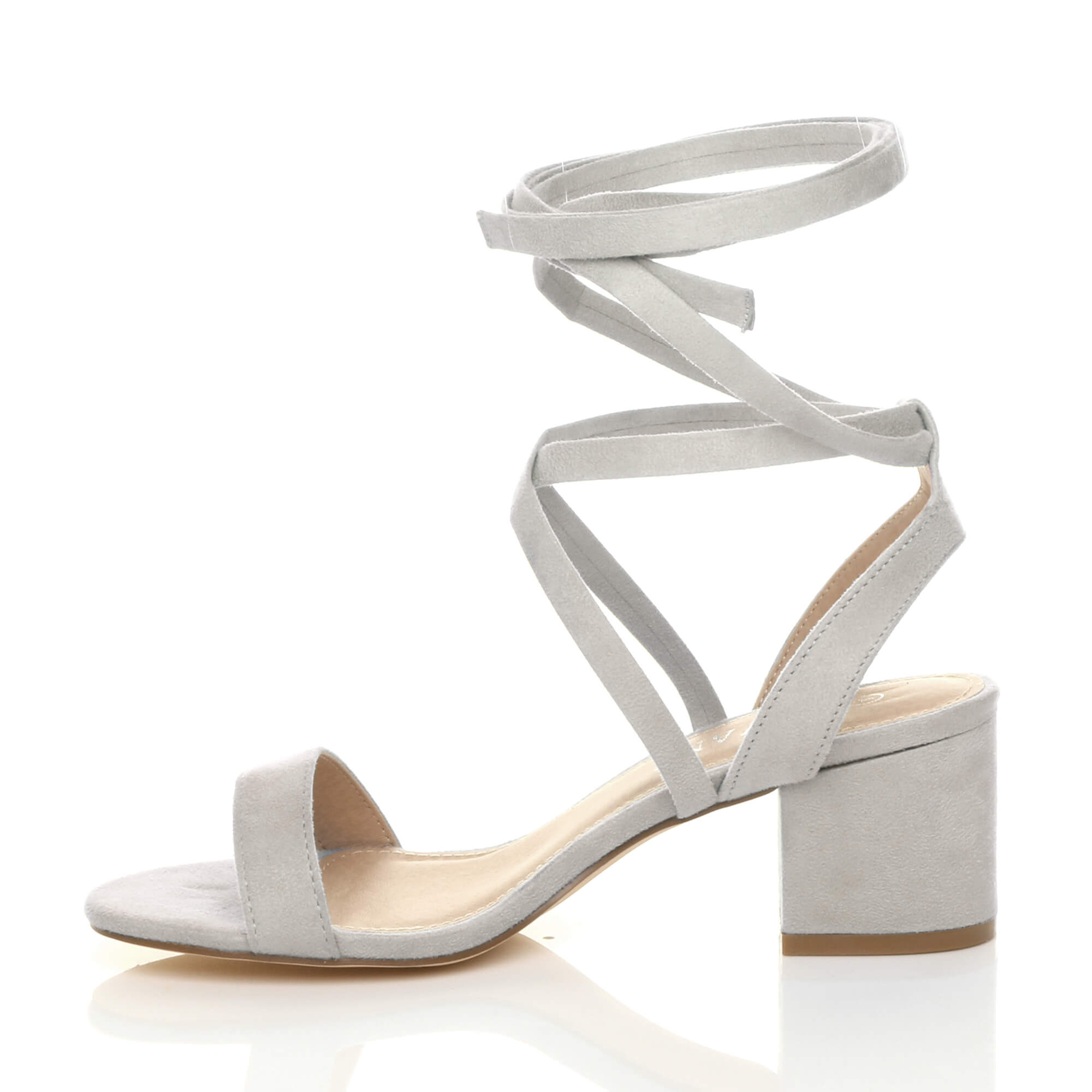 Grey AJVANI Grey Mid Block Heel Tie Up Sandals, Image 3 of 6