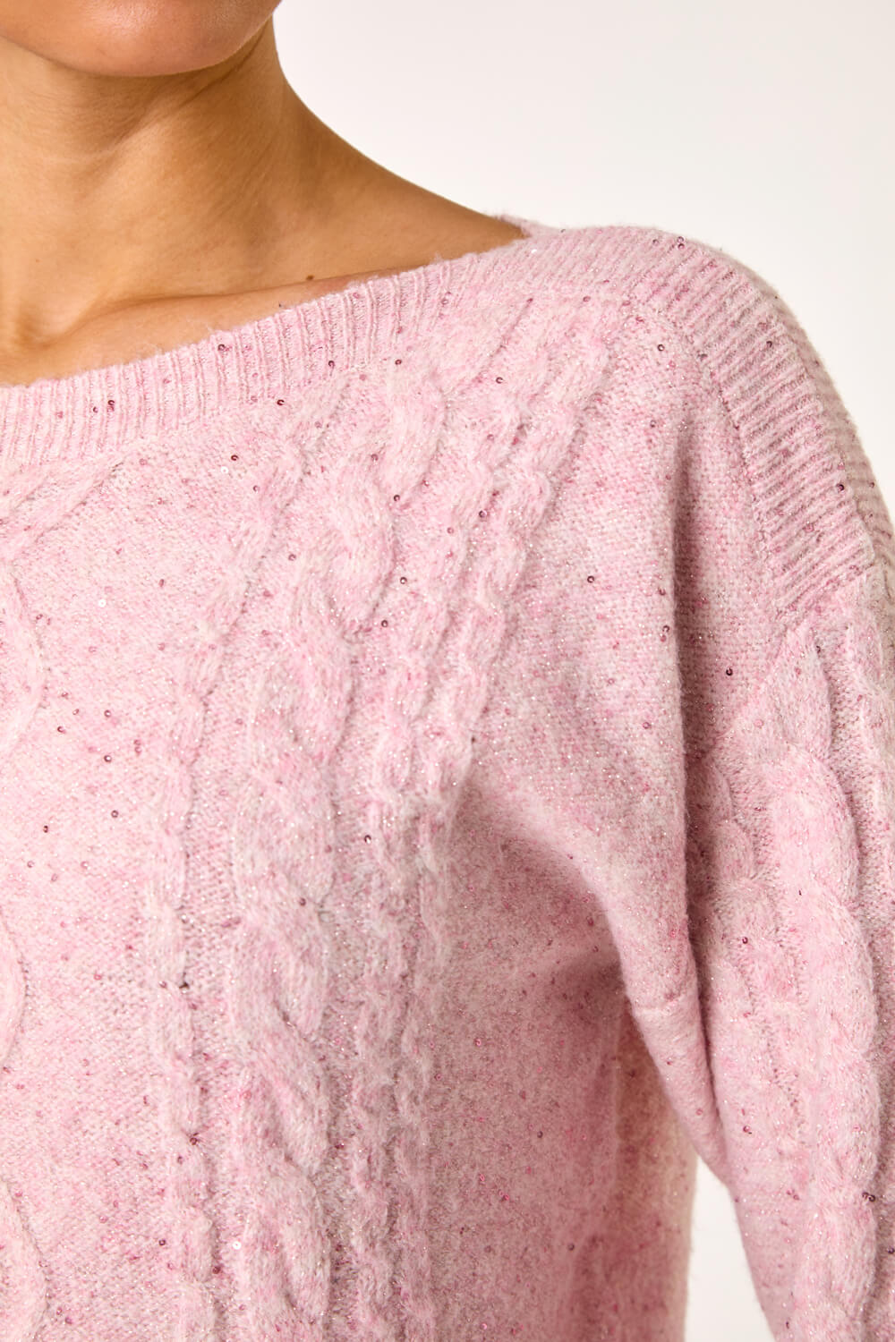Light Pink Sparkly Cable Knit Jumper, Image 6 of 5