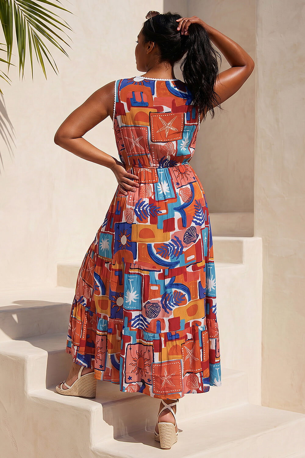 Red Curve Postcard Print V-Neck Maxi Dress, Image 4 of 4