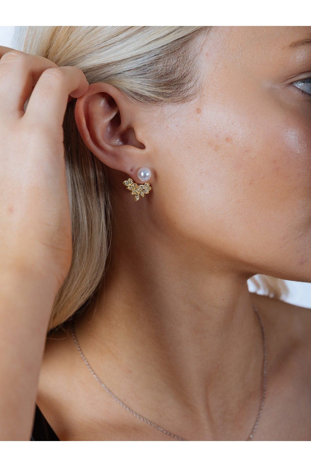 Gold Pearl Leaf Earrings - Gift Boxed, Image 2 of 6