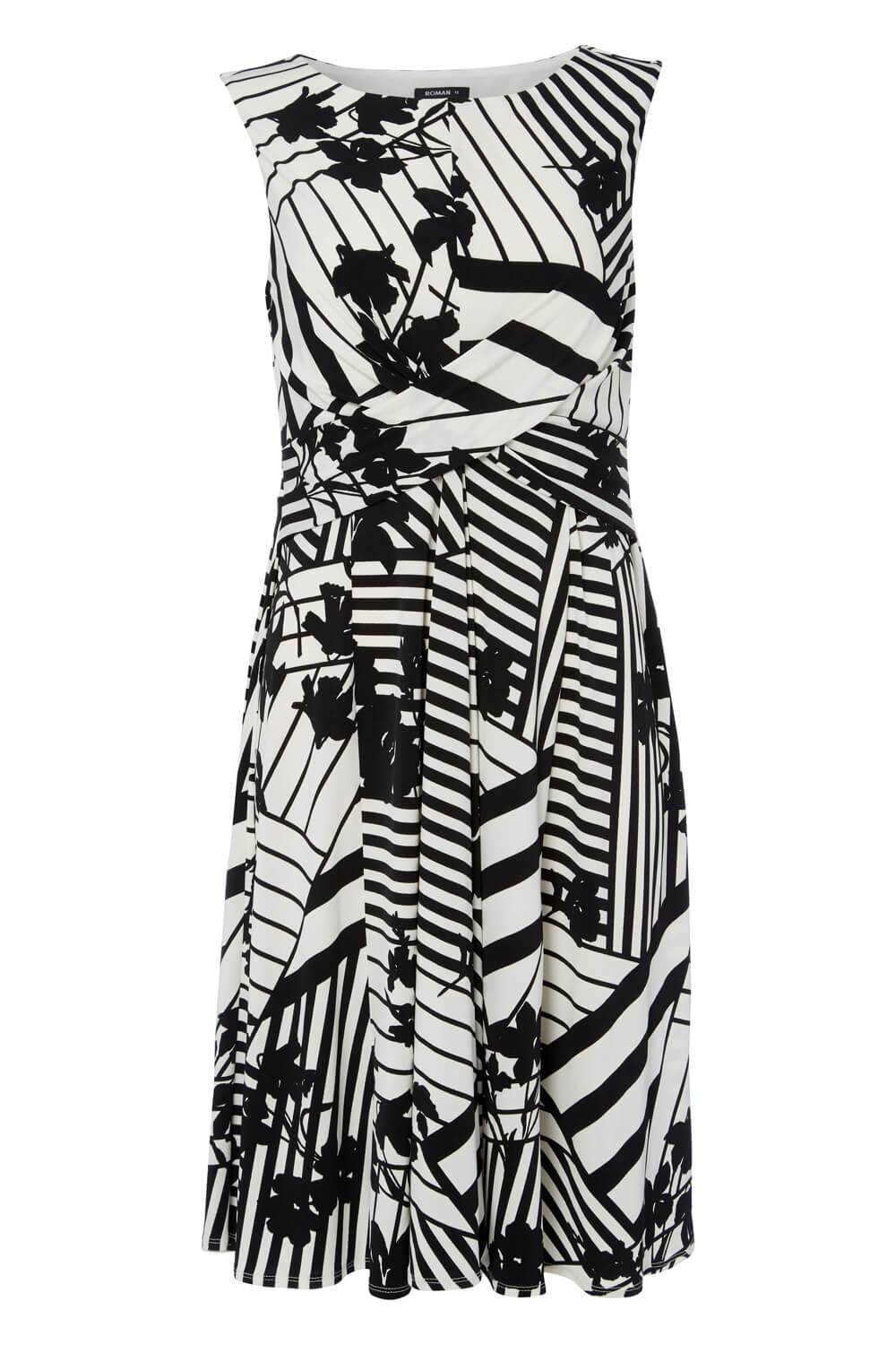 Black Monochrome Print Fit and Flare Dress, Image 4 of 3