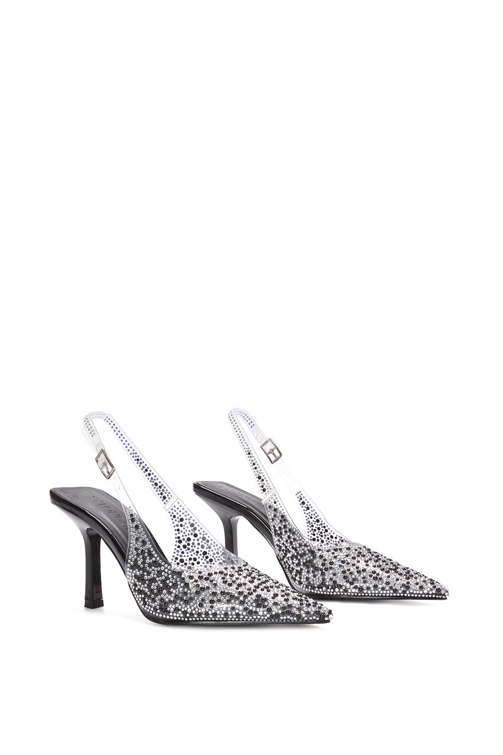 Black XY LONDON Black 'Pauline' Perspex Slingback High Heels With Crystal Details, Image 3 of 6