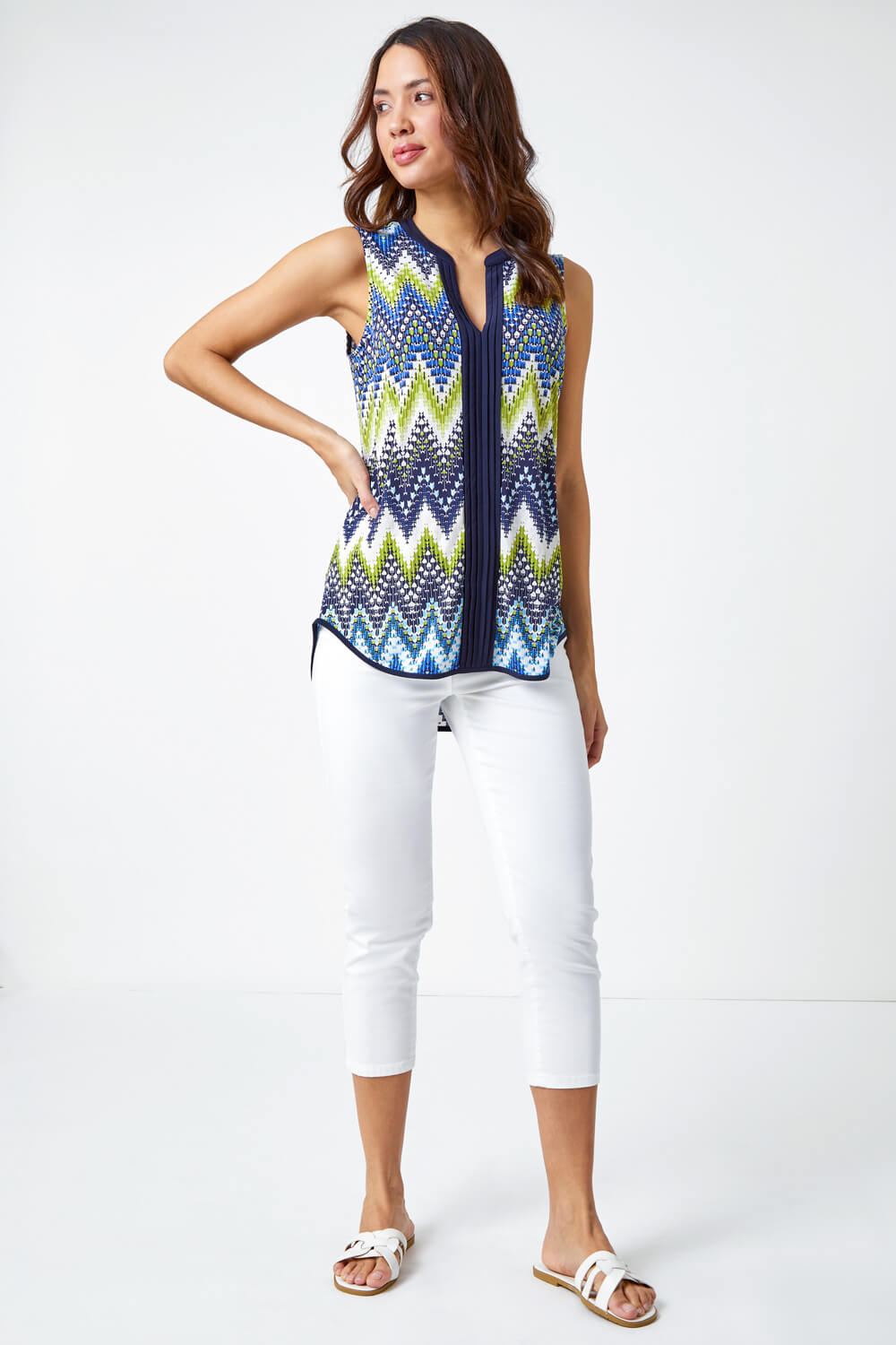 Lime Zig Zag Notch Neck Jersey Top, Image 3 of 5